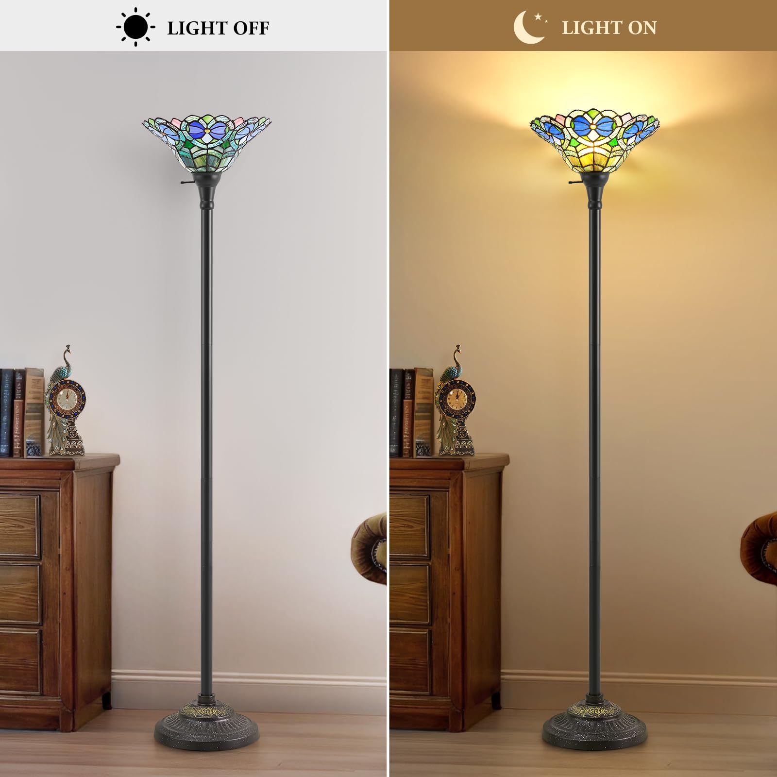 Luvkczc Tiffany Torchiere Floor Lamp - 70 '' Victorian Stained Glass Lamp Antique Tiffany Style Standing Light For Home,Office,H