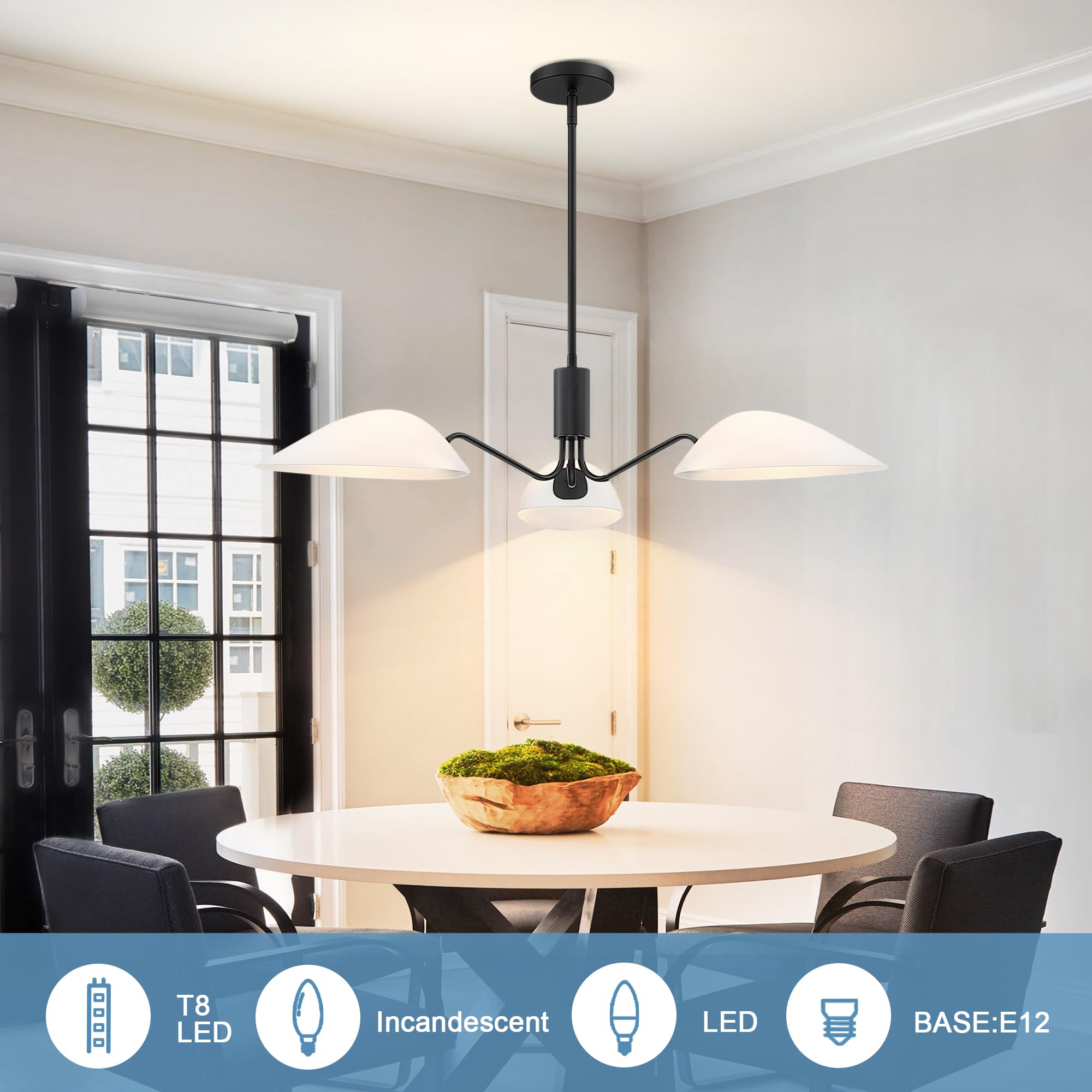 Mexo Modern Glass Chandeliers, Sputnik Chandelier Black Pendant Lighting Fixture Glass Shade Ceiling Light For Dining Room Kitch