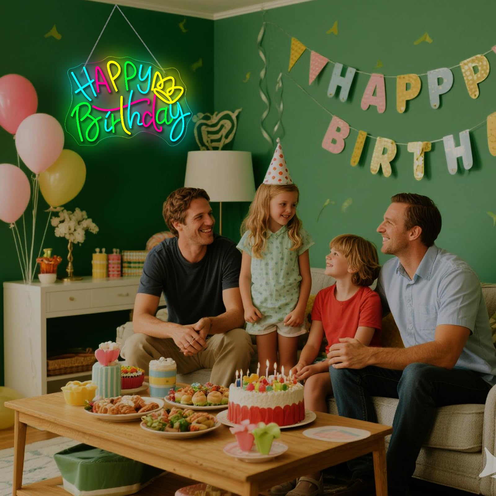 WLHOPE Happy Birthday Neon Sign - LED Wall Decor for Parties, Transparent Acrylic, Ideal Gift for Friends and Children