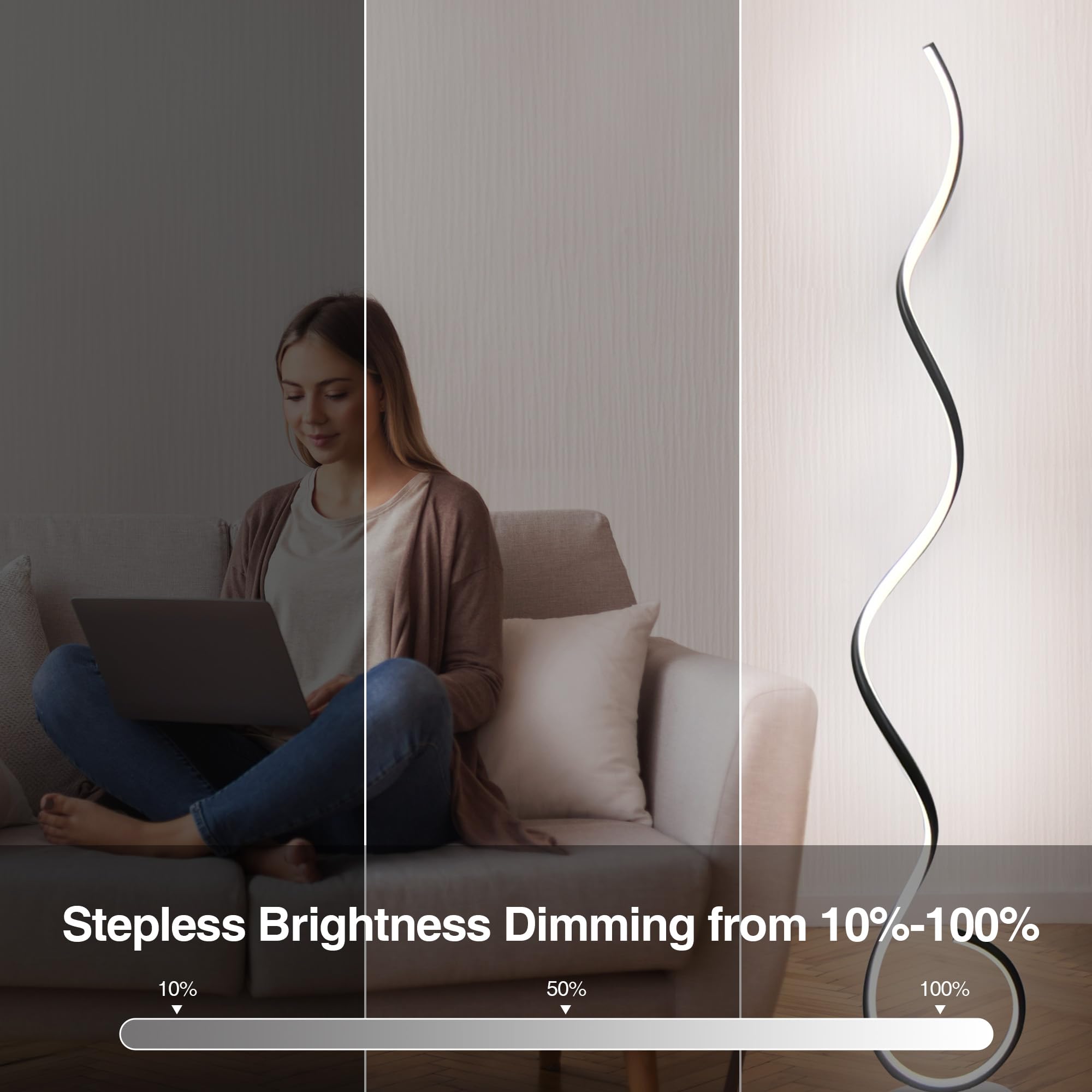 CHICLUX LED Floor Lamp, Dimmable 3 Color Temperatures, Metal, Model LX-87122, Spiral Design, Modern Light for Living Room and Office