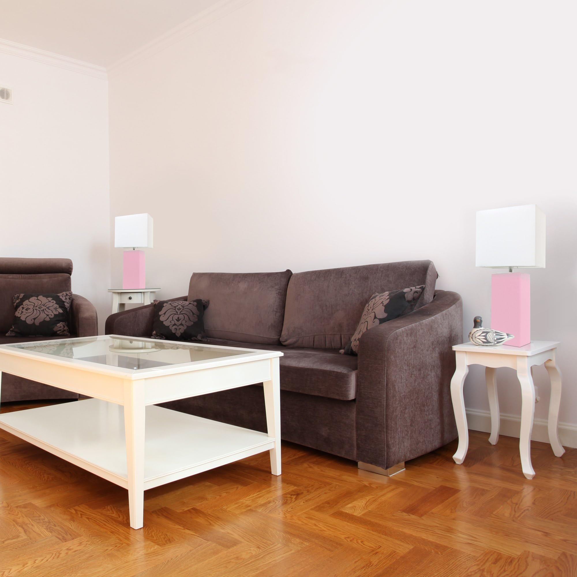 Elegant Designs LC2000-PNK-2PK 2 Pack Modern Leather Table Lamps with White Fabric Shades  Pink