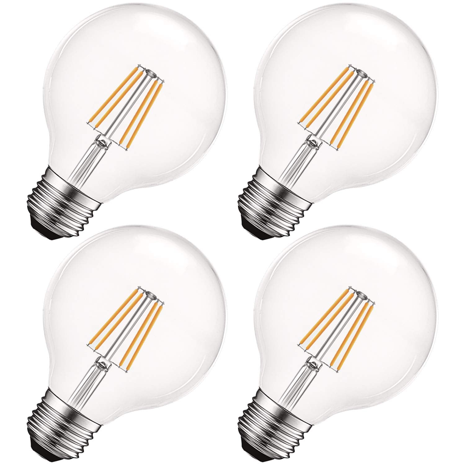 LUXRITE Vintage G25 LED Globe Bulbs 5W Dimmable 550 Lumens Clear Glass 2700K Warm White E26 Base 4 Pack