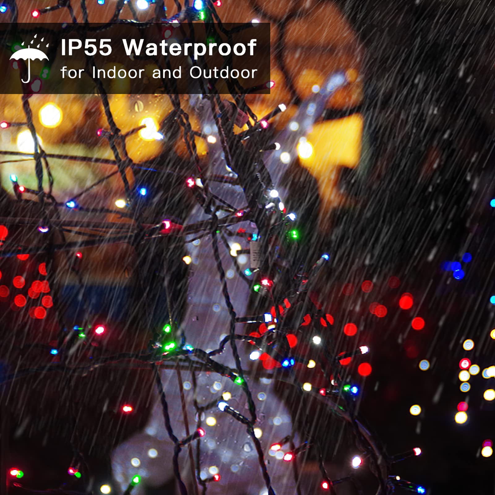 LetsFunny 300 LED Outdoor String Lights, 108FT, Waterproof Twinkle Lights, Warm & Multicolor, 8 Lighting Modes