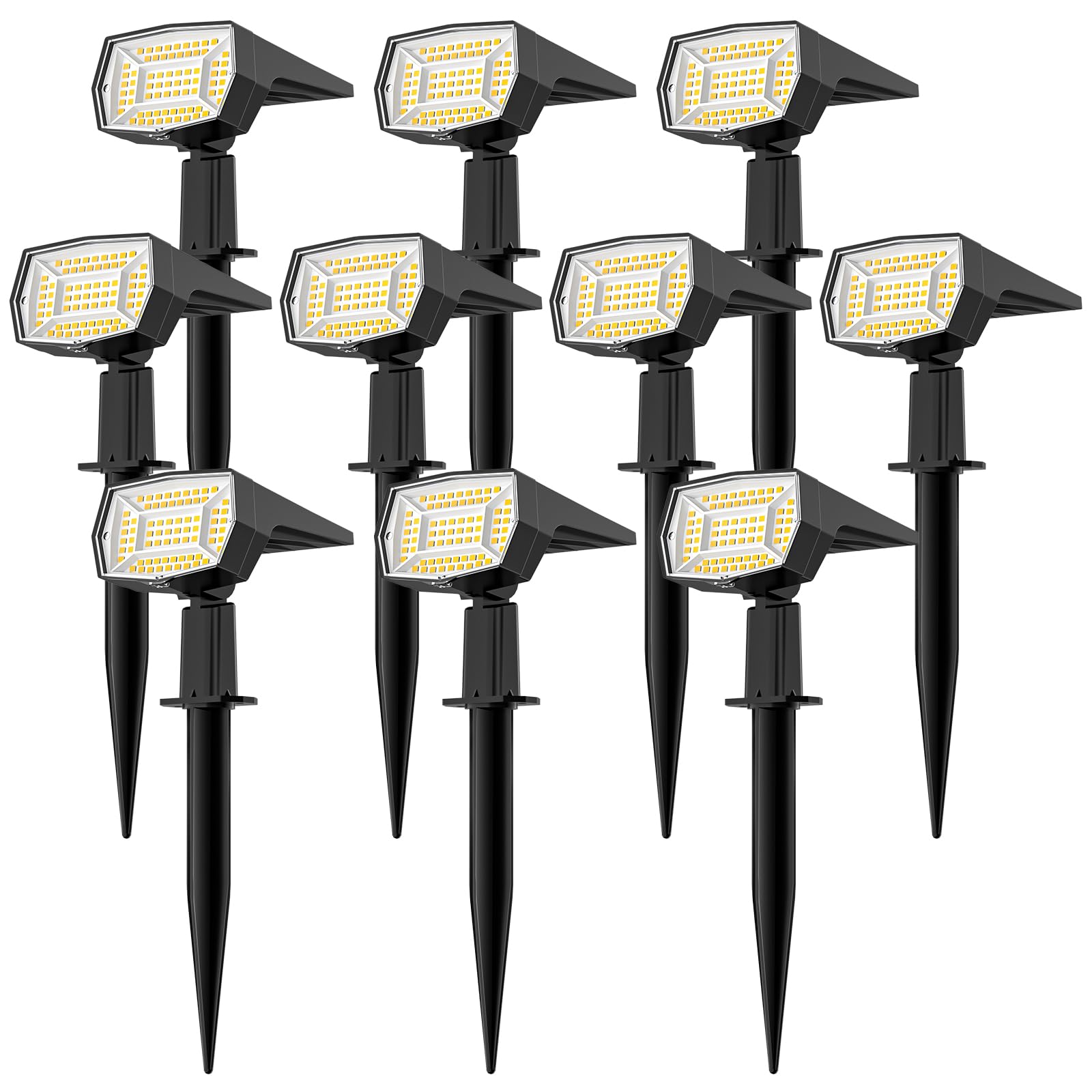 Fabrito 72 Leds Solar Spot Lights Outdoor Waterproof, 3 Modes Landscape Spotlights, Dusk To Dawn Solar Powered Flood Wall Lights For Outside, Solar Garden Lights For Yard Porch 10 Pack (Warm White)