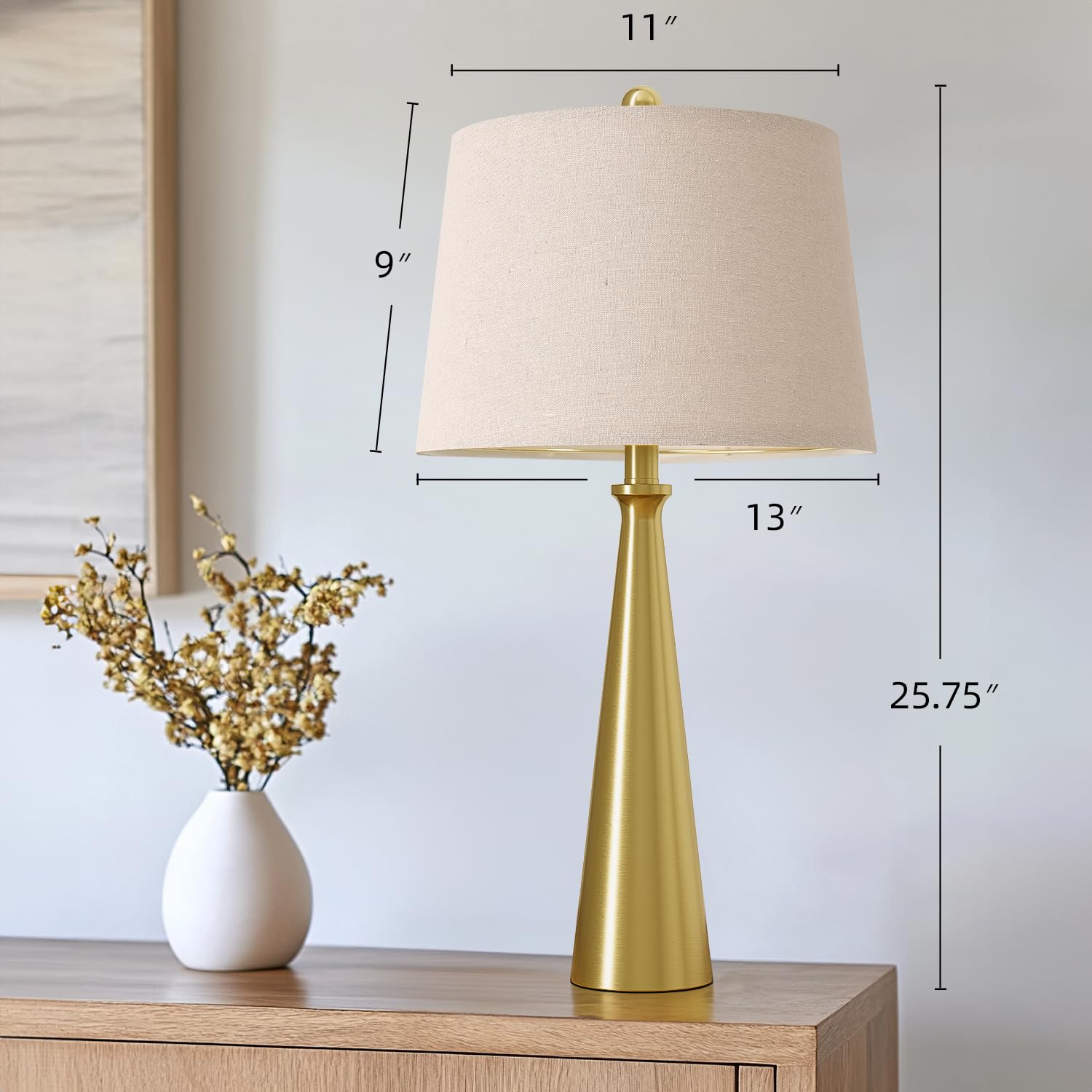 Oneach 25.75'' Modern Table Lamp Set Of 2, Bedside Lamps With Usb Ports, Brass Gold Nightstand Lamps Set For Living Room Bedroom