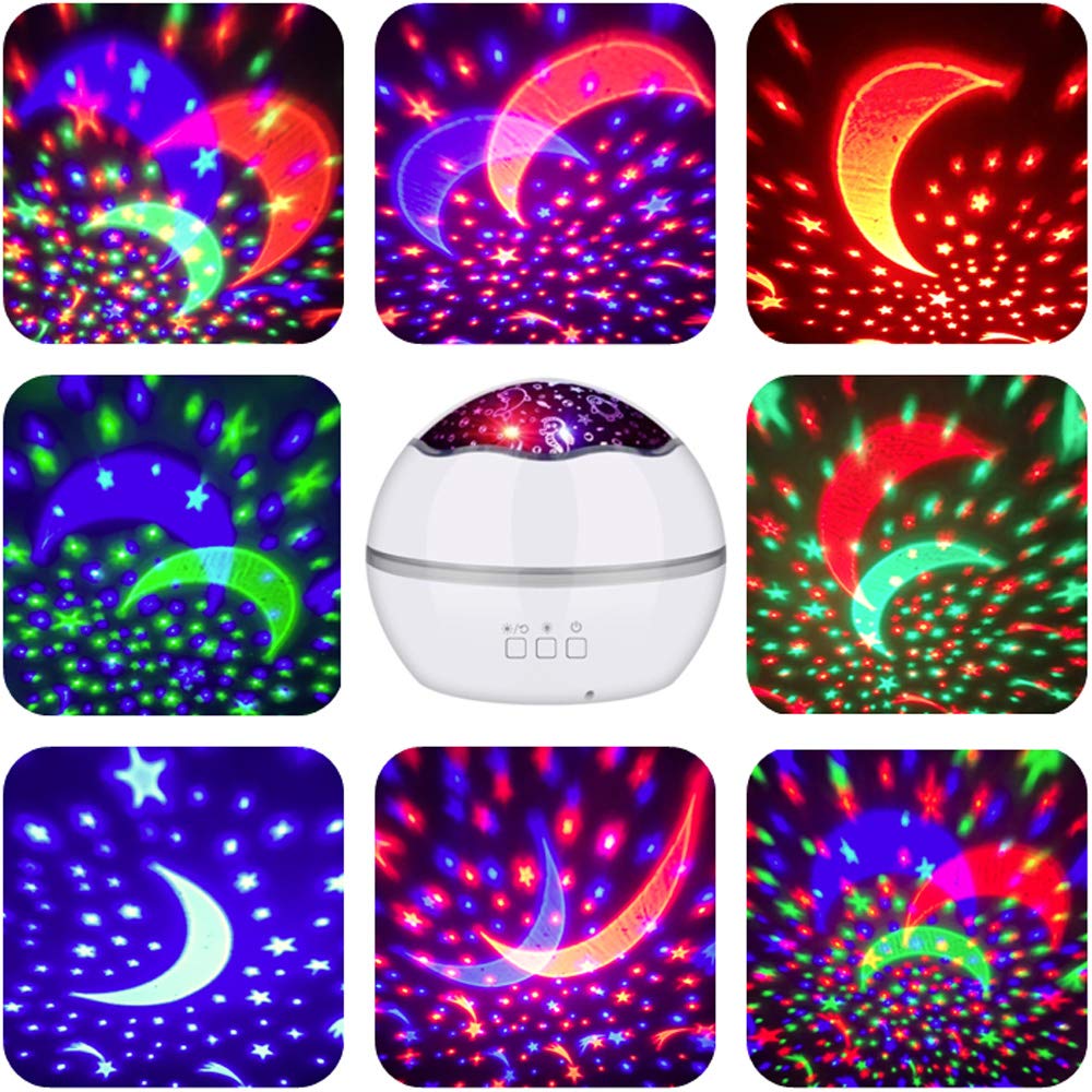 360 Rotating Night Light Star Projector for Kids Room, 2 in 1 Starry Sky and Sea World, Multi Colors Baby Bedroom Ceiling Wall D