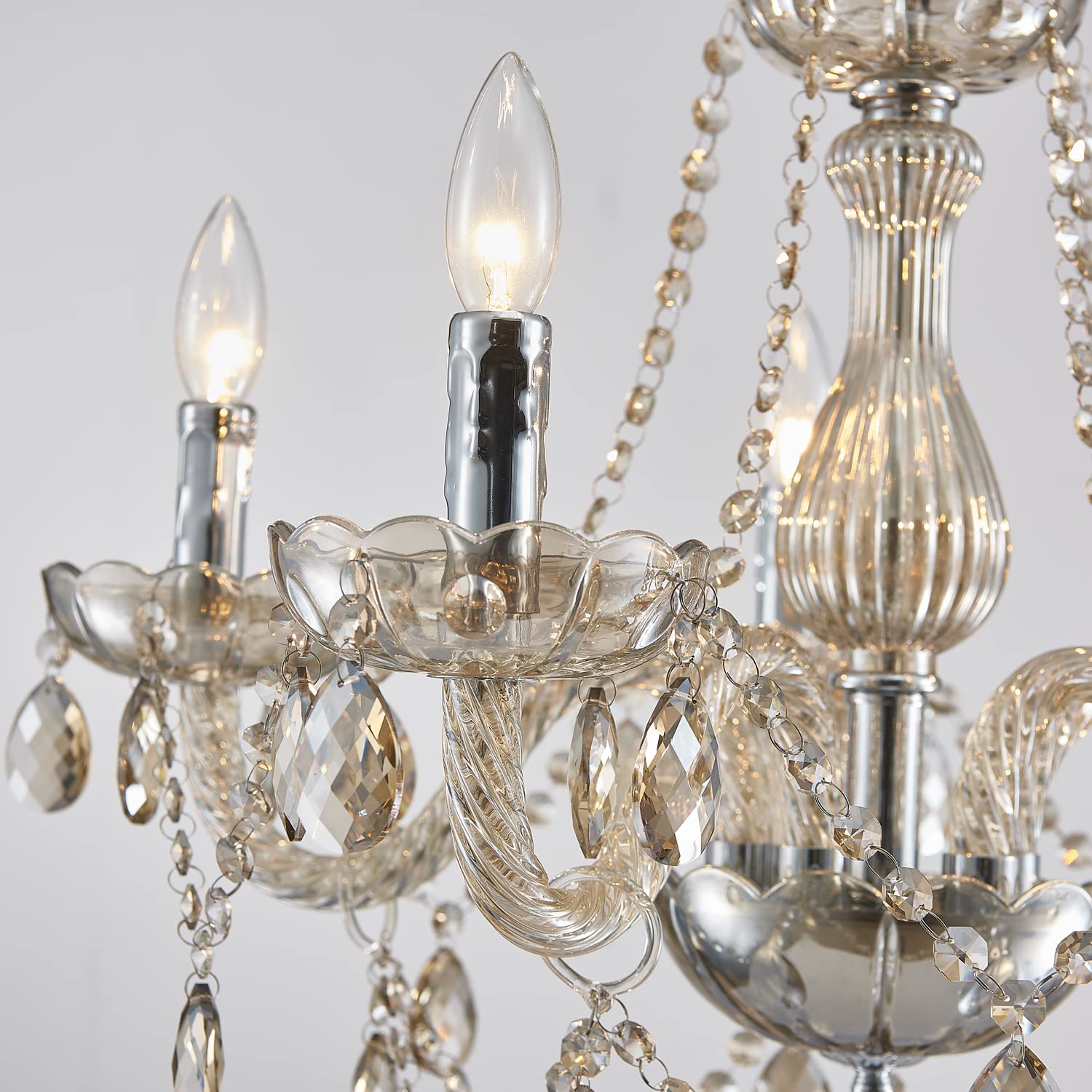 SM Saint Mossi 5-Light Modern Crystal Chandelier, Champagne Finish, Pendant Lighting for Dining Room, Bedroom, Living Room
