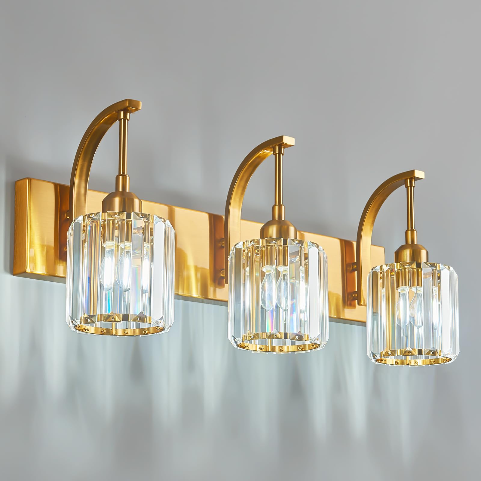 Fdpby 3-Light Crystal Vanity Light  Modern Gold Bathroom Wall Sconce With K9 Crystal Shades  23.62 Long Over Mirror Lighting For Vanity  Makeup  Hallway  Elegant & Durable