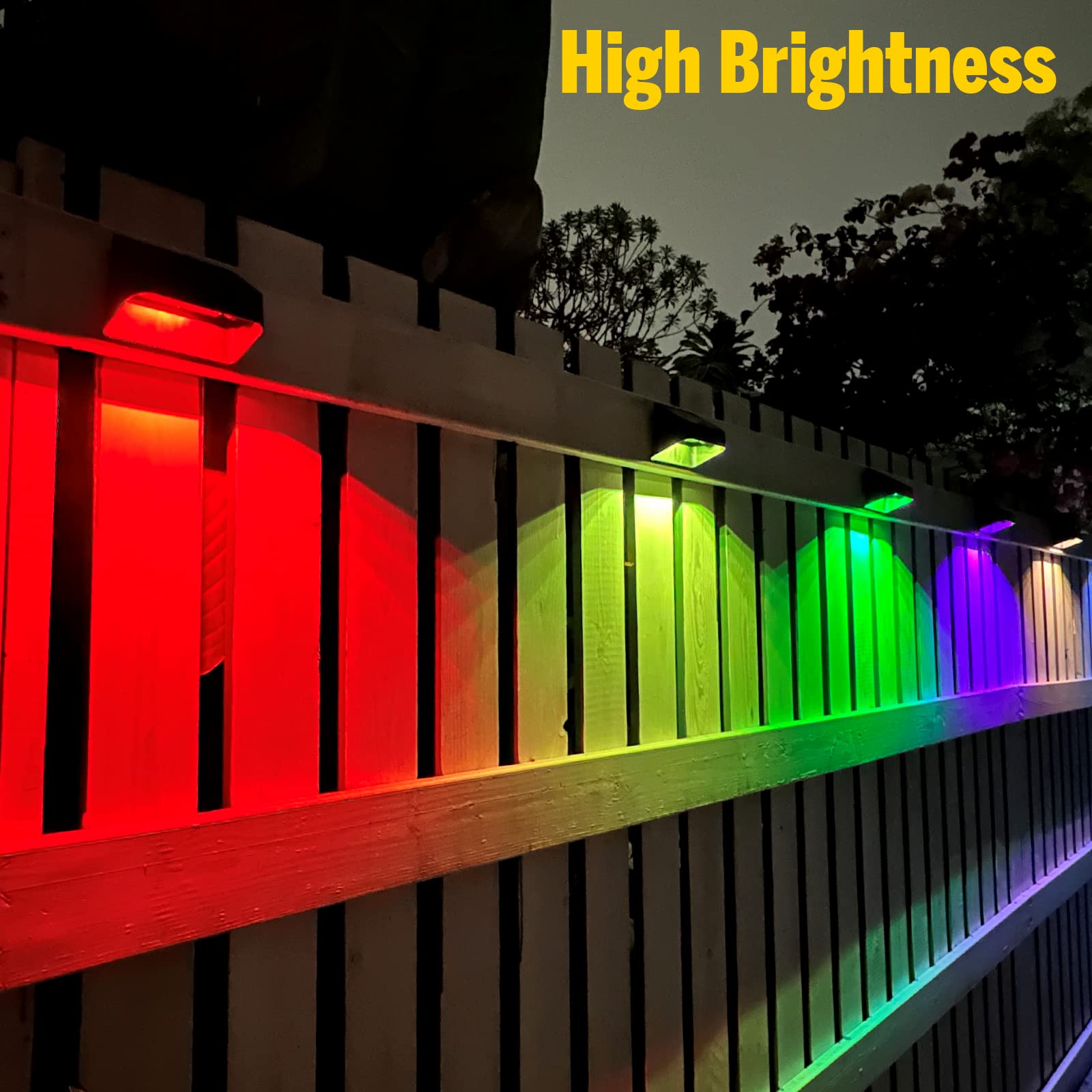 Fliti Brighter Solar Fence Lights 4 Pack, Rgb 8 Colors, Dusk To Dawn Deck Light, Fence Solar Lights Outdoor Ip65 Waterproof, Sol