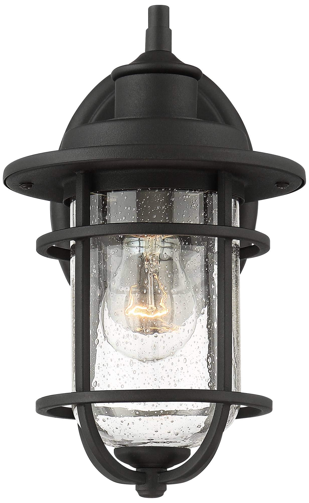 John Timberland Outdoor Wall Light Fixtures Set of 2, Textured Black, 10.5in Lantern, Clear Seedy Glass, Alloy Steel, Model JF-2017042