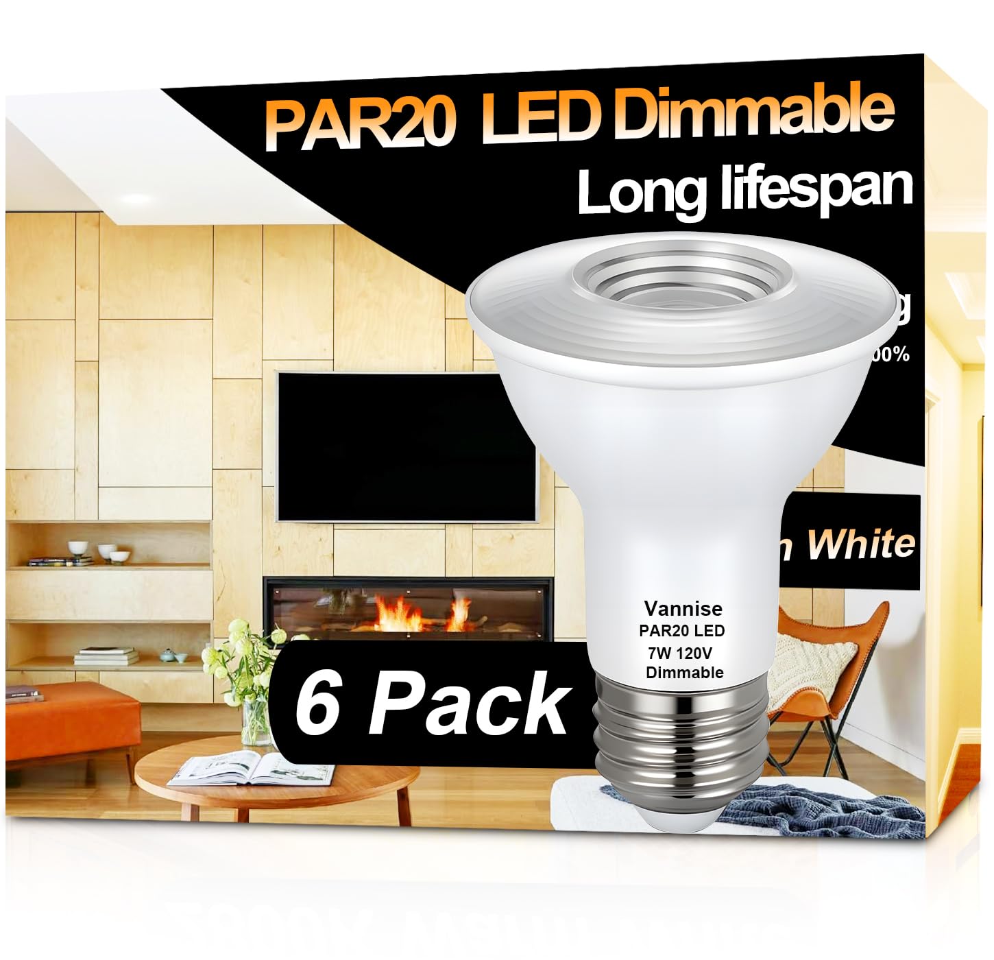 Vannise PAR20 LED Bulbs 5000K Daylight, 6 Pack Long Lasting LED PAR20 Flood Light Bulb 7W Equivalent 50W 120V, PAR 20 E26 Base, 