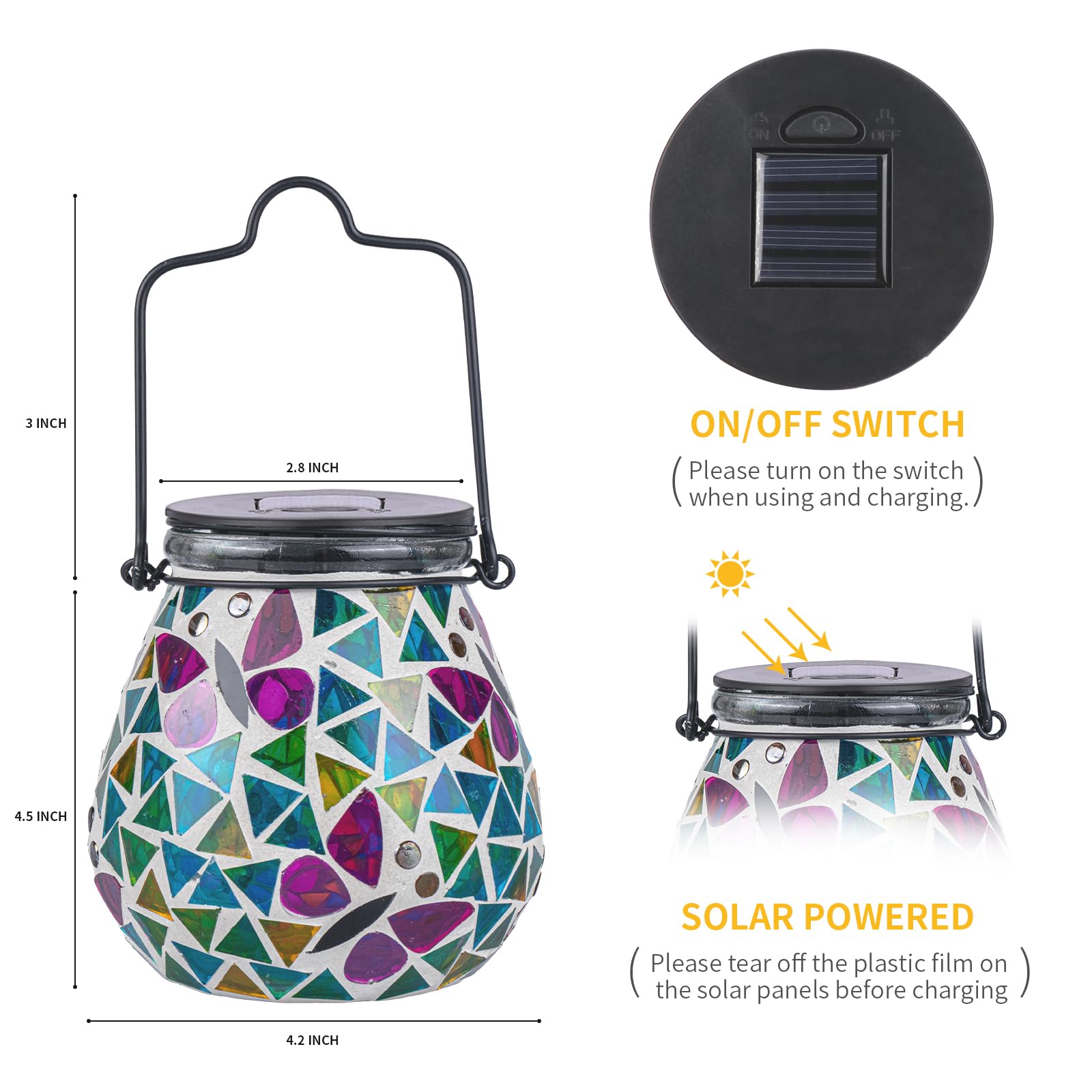 Afirst Mosaic Solar Lantern - Glass Hanging Lights, Butterfly, Waterproof, Outdoor Decoration, 1 Pack, Model US-4241720A