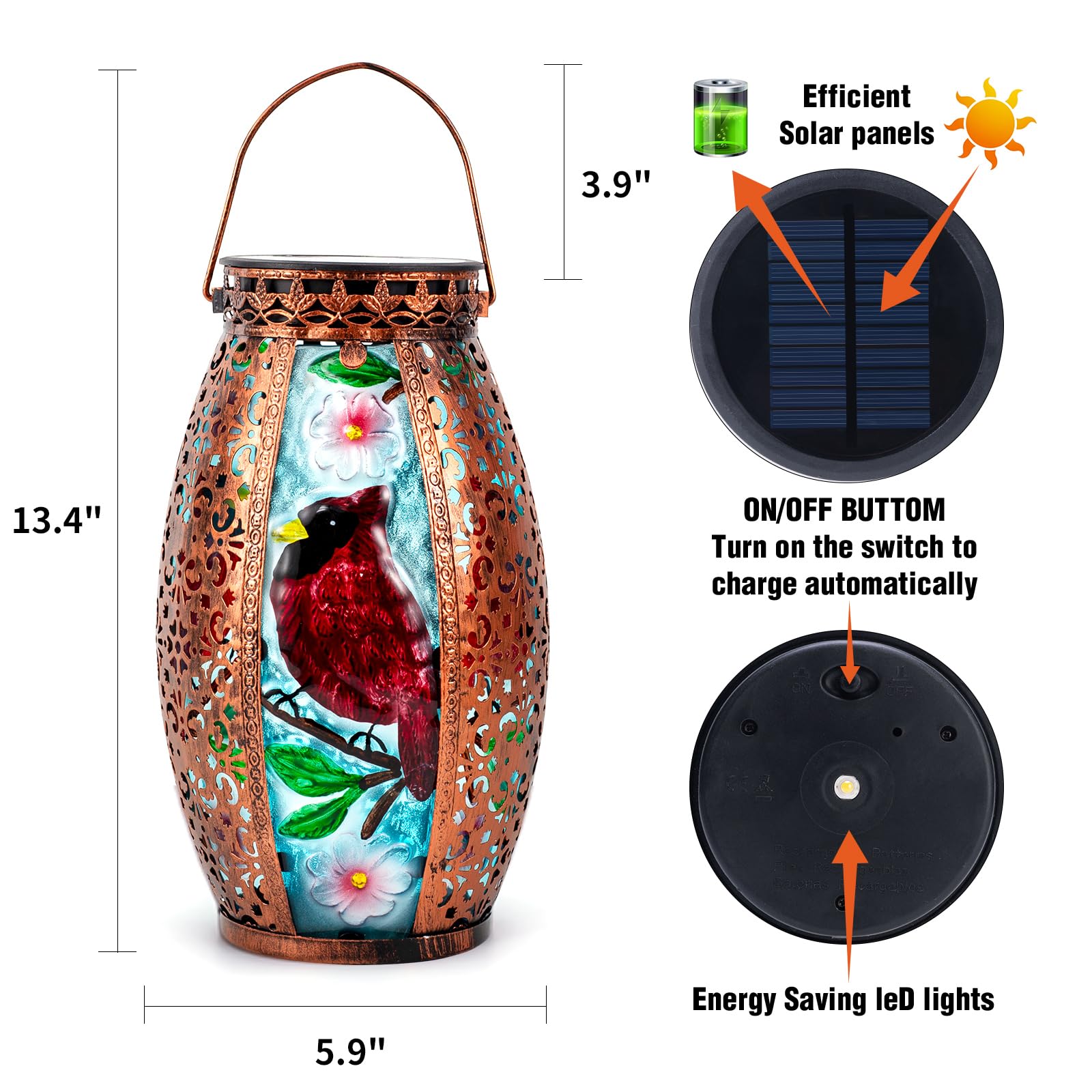 Gifts For Women Mom Grandma,Outdoor Solar Lantern-Waterproof Cardinal Hanging Metal Decorative Lights For Patio Table Garden Pat