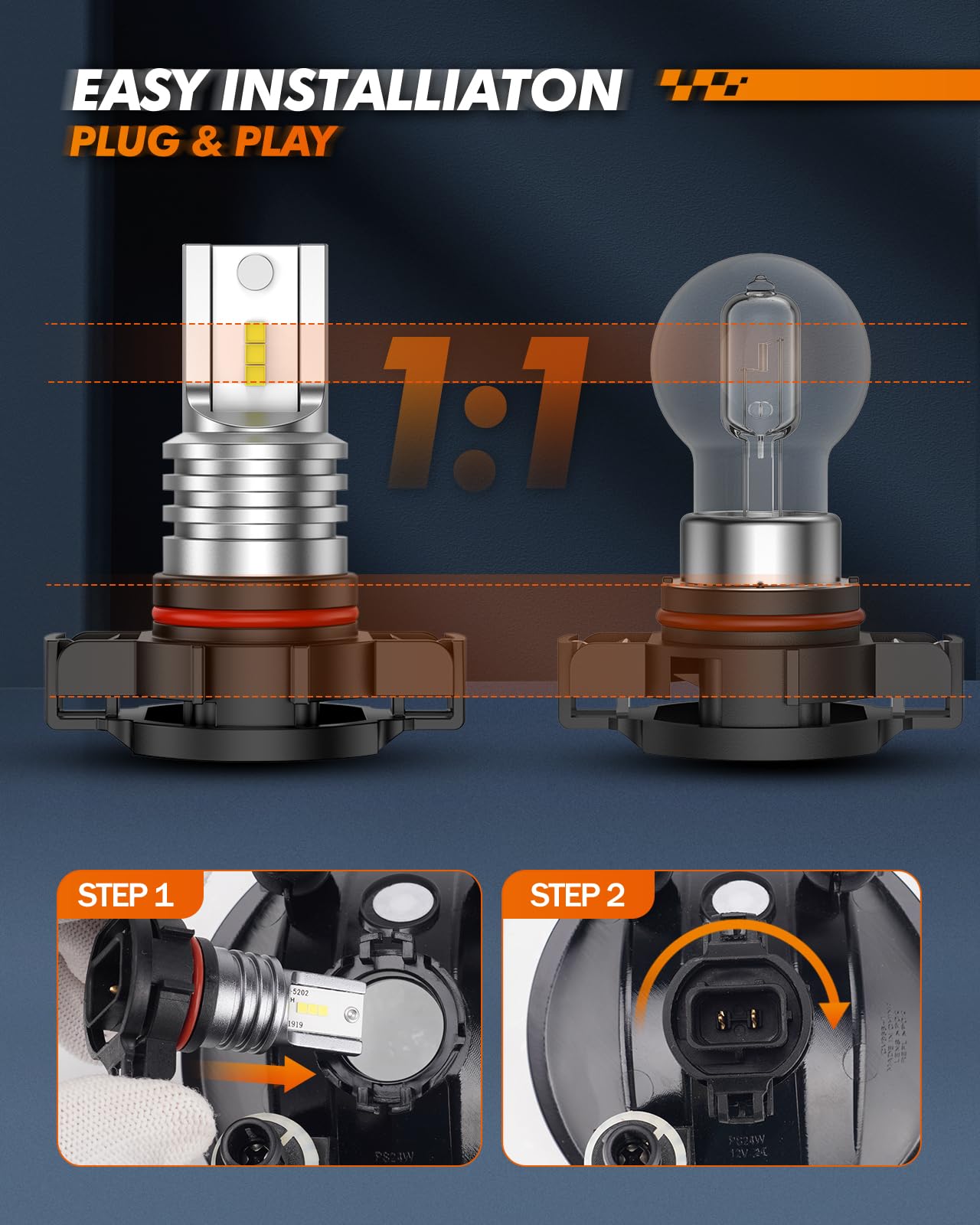 SEALIGHT 5202/5201 LED Fog Light Bulbs, 6000 LM, 6500K Cool White, Aluminum, Pack of 2