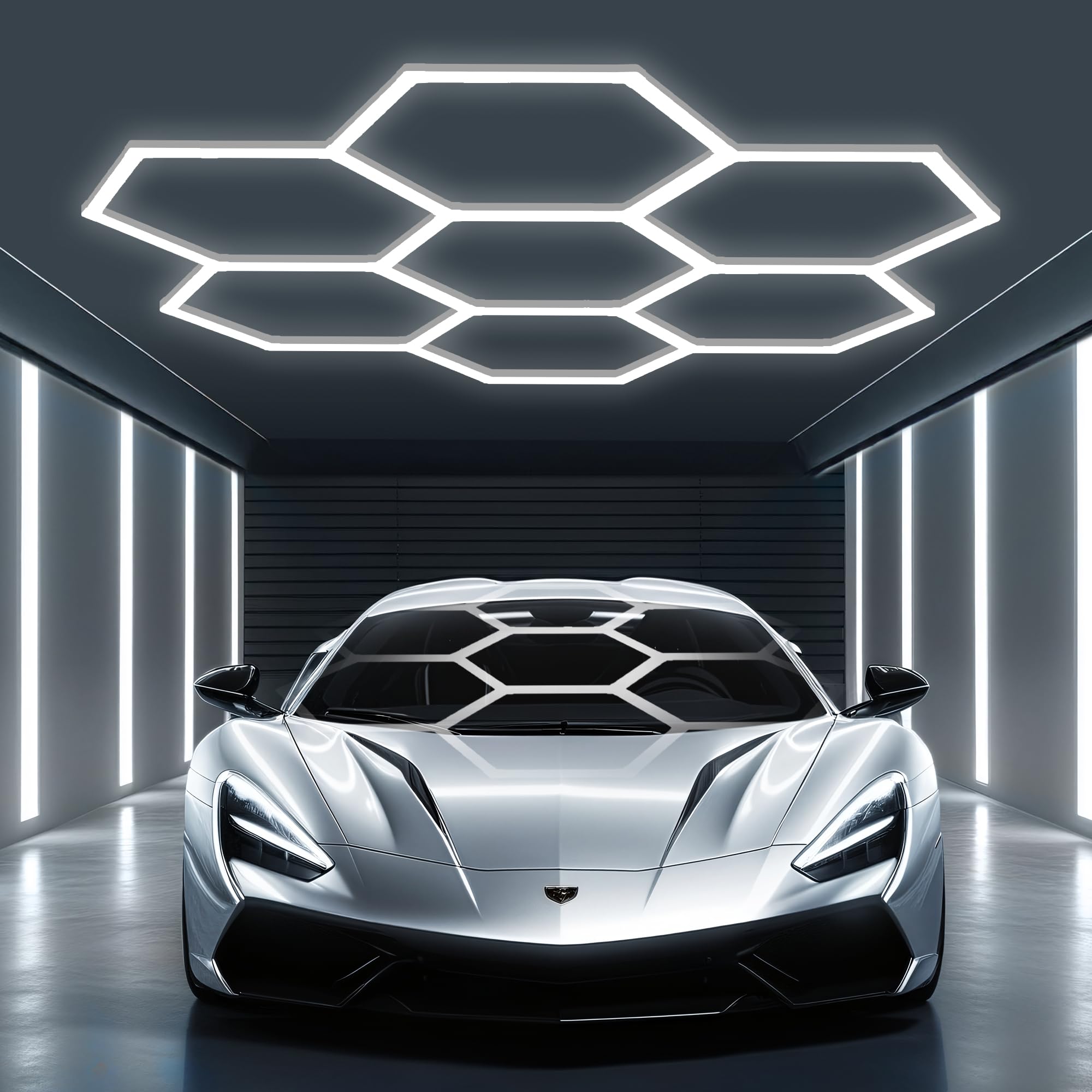 FAISHILAN Hexagon Lights: High Brightness 240W, 26,960 LM, 6500K Hexagon Garage Lights, Hexagon LED Lights 7 Grid for Garage, Sh