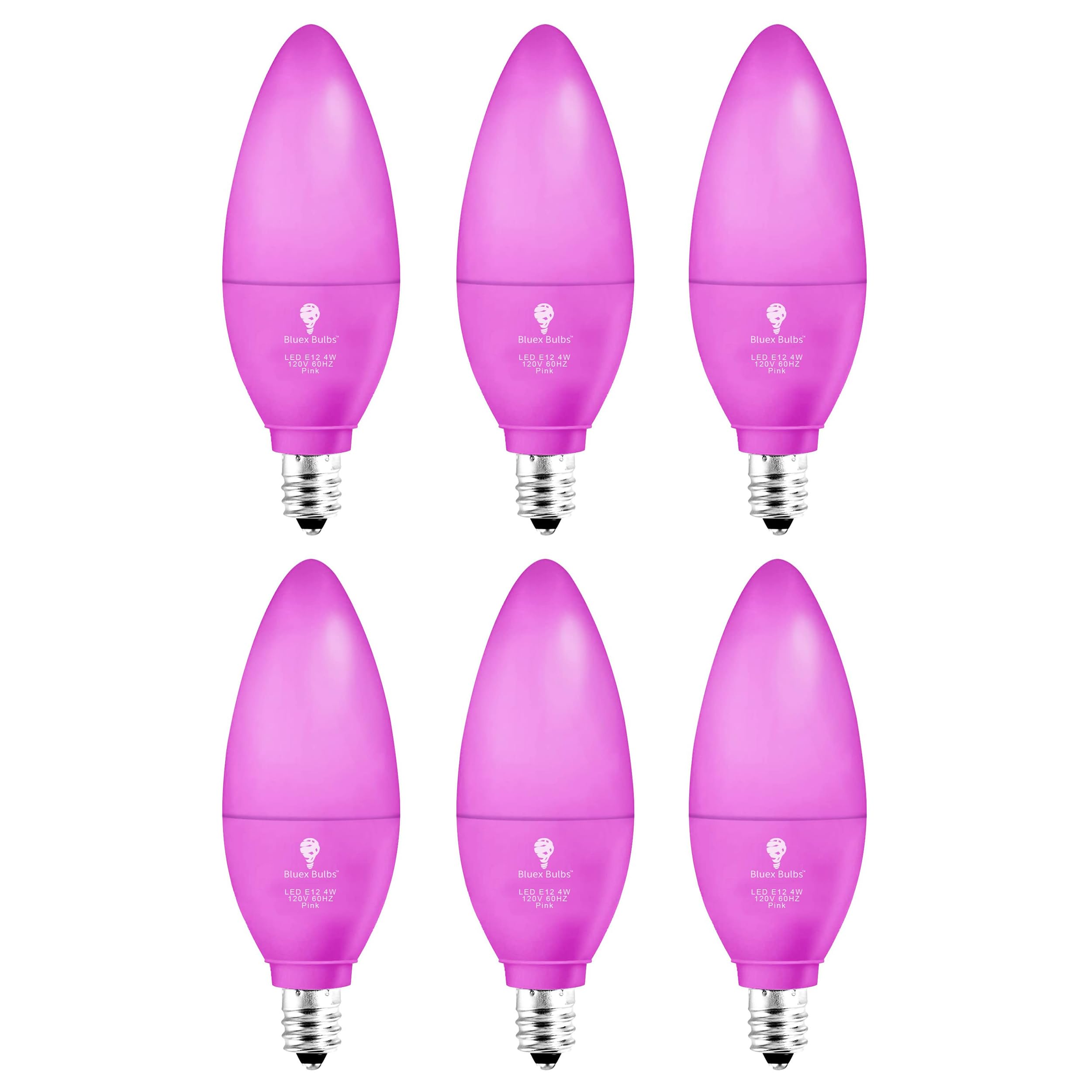 Bluex Bulbs 6 Pack Pink Led Candle Light Bulb - 4W (40W Equivalent), E12 Base, Ideal For Home & Party Decoration