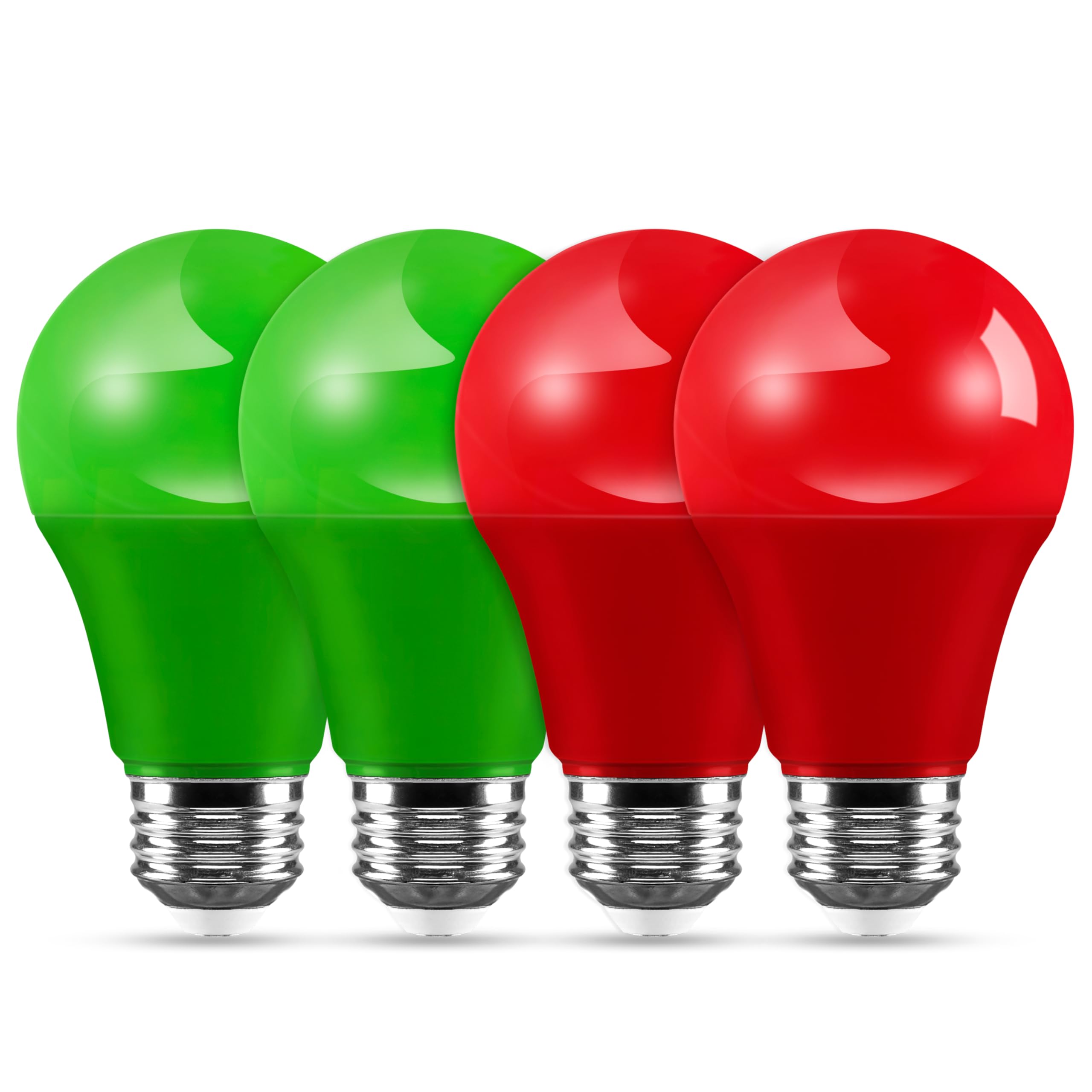 Joyin Red And Green Light Bulbs - 4 Pack Led A19 Christmas Light Bulbs  E26 Base 9W Red Green Lightbulb Party Holiday Lighting  Porch Garden Indoor Outdoor Christmas Decoration