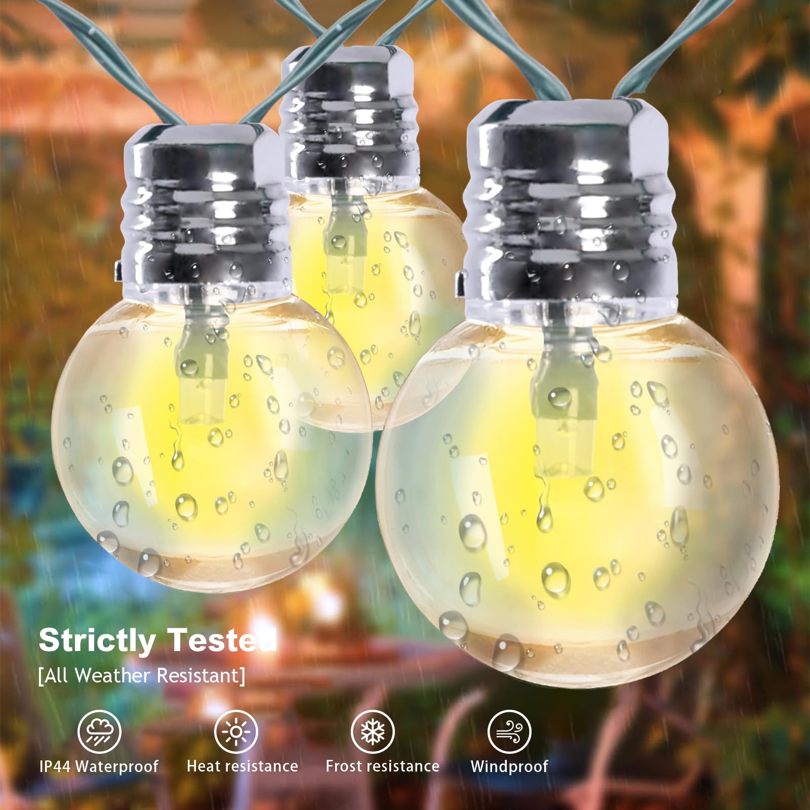 Afirst Solar Outdoor String Lights G40 15FT Waterproof LED Bulbs Silver