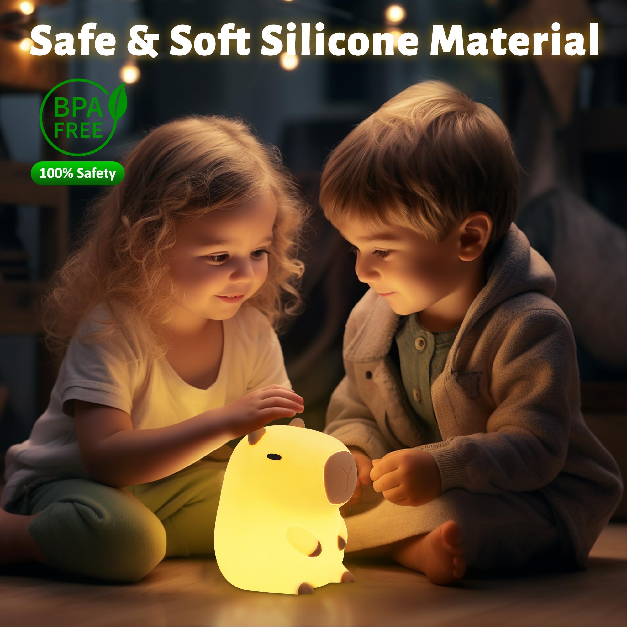 Attivolife Capybara Night Light For Kids, Animal Silicone Night Lamp Usb Rechargeable, Touch Control With Dimmable & Timer, Cute