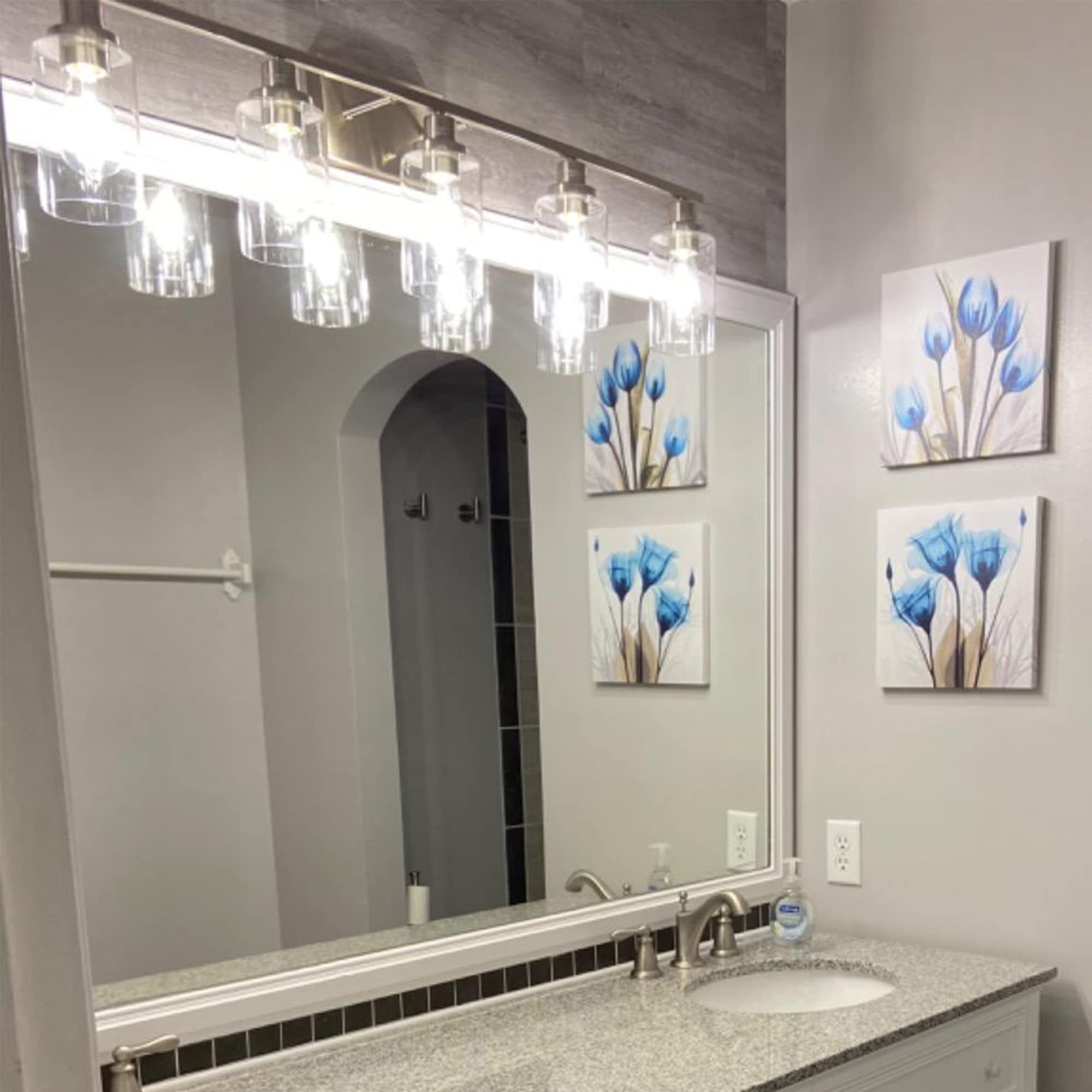 MELUCEE 5-Light Bathroom Vanity Light Brushed Nickel Wall Sconce Modern Light Fixtures Wall Mount with Clear Glass Shade for Por