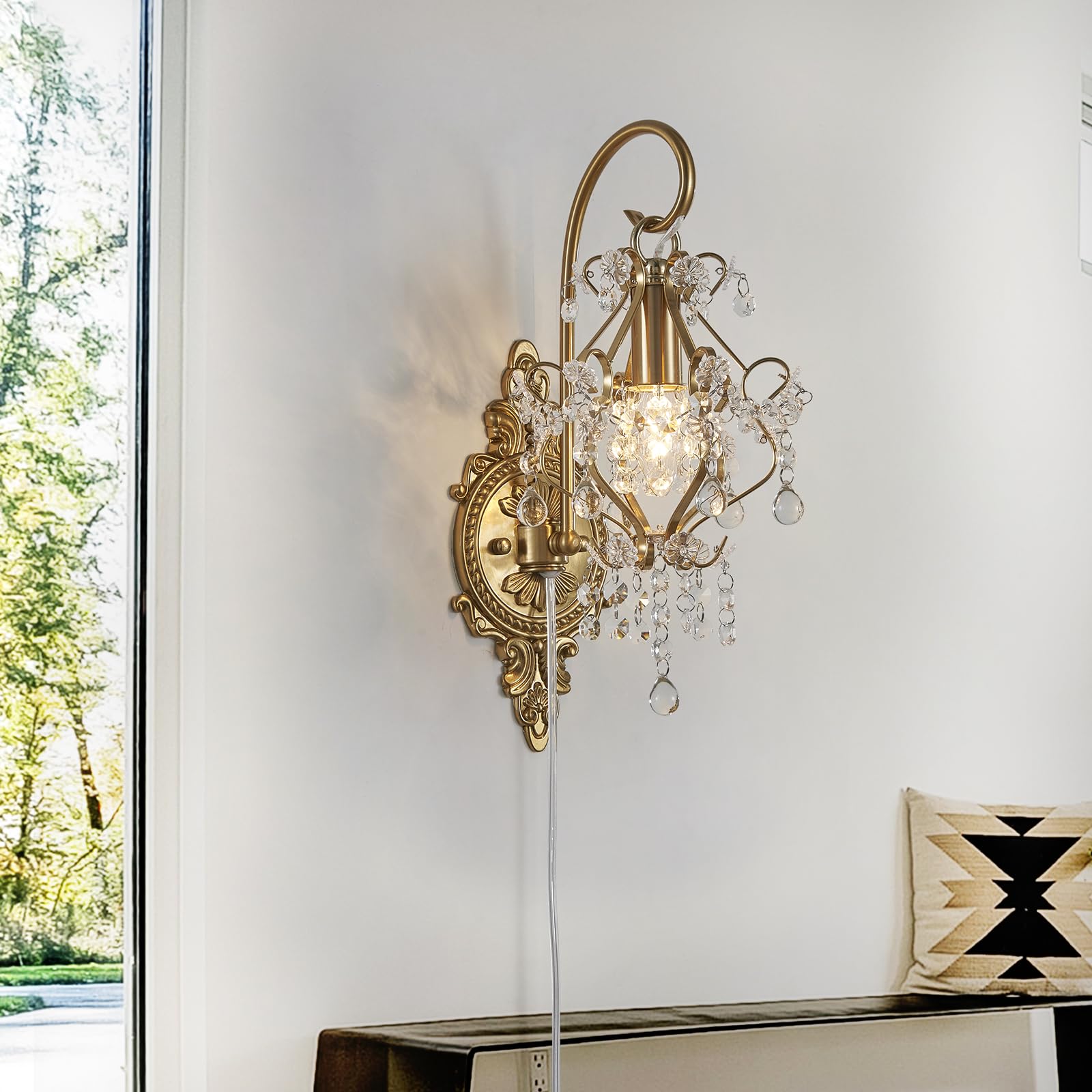 Fetason Gold Vintage Wall Sconces Set of 2, Modern Plug-in Light Fixture for Bedroom, Bathroom, Hallway - Model FT603, Iron Material