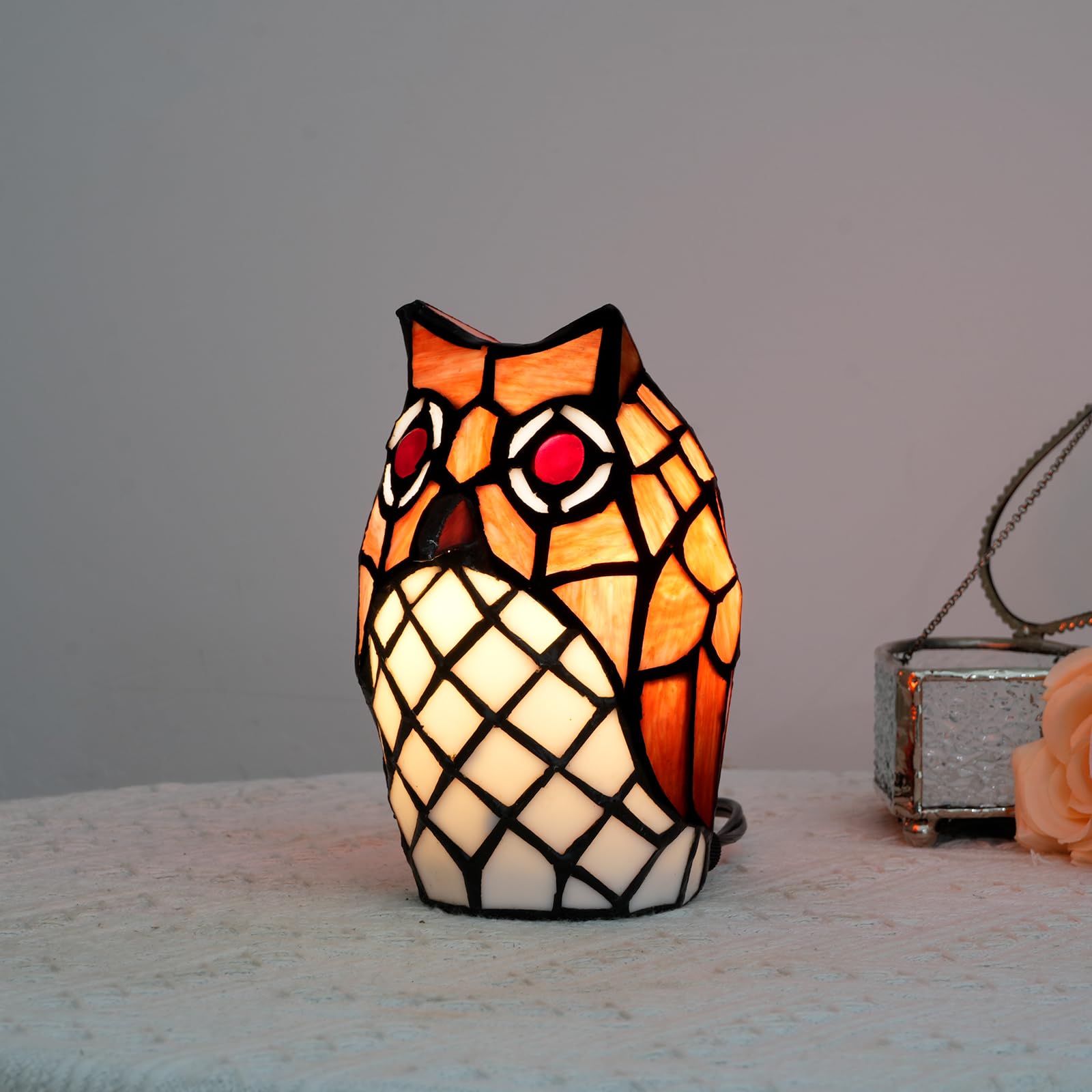 Kiphepi Tiffany Lamp Stained Glass Lamp Small Bedside Table Lamps For Living Room Home Decor Girls Women Birthday Halloween Christmas Thanksgiving Day Gift Owl