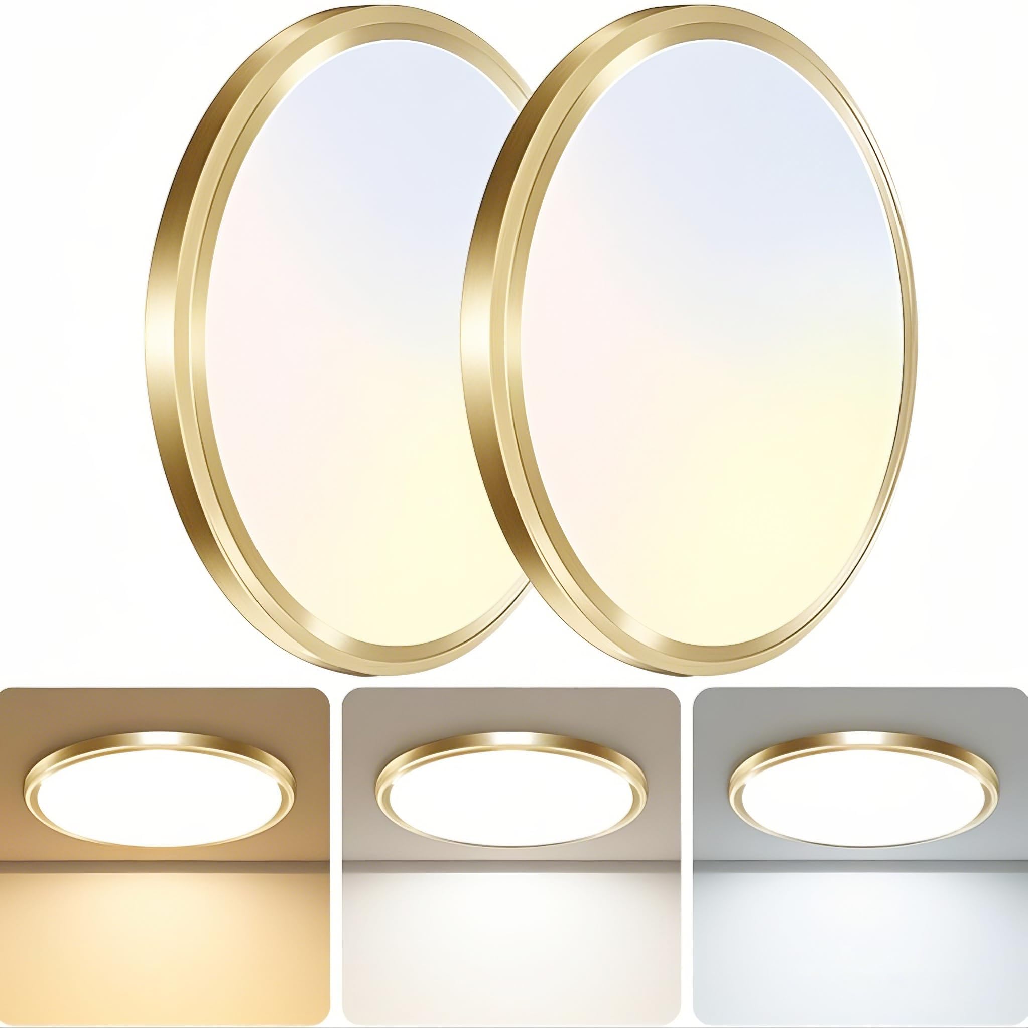 zemty 2Pack LED Ceiling Light Fixture, 12W 1200lm, 6.5in, Adjustable 3000K/4000K/6500K, Round Flat Re