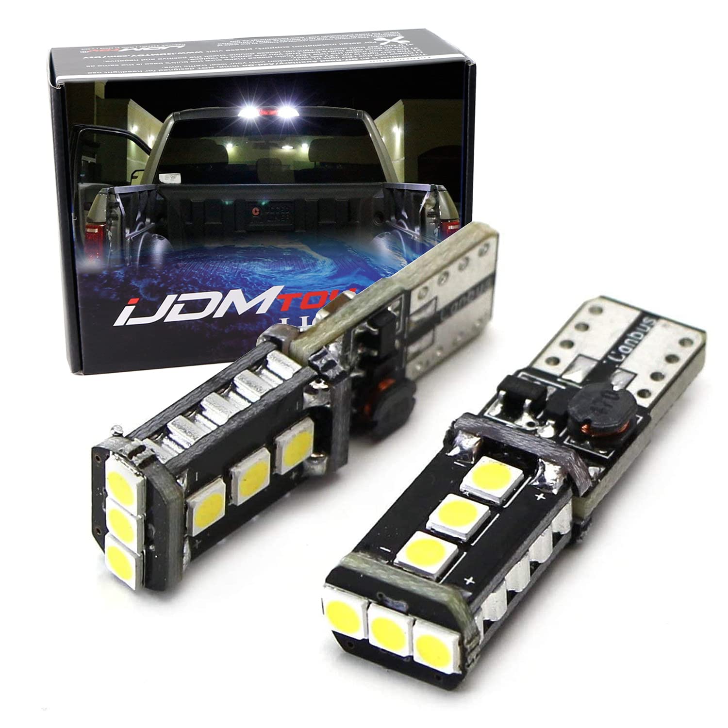 iJDMTOY LED Replacement Bulbs for Truck 3rd Brake Lamp, Xenon White, 9-SMD, Model for 906 912 920 921 T15