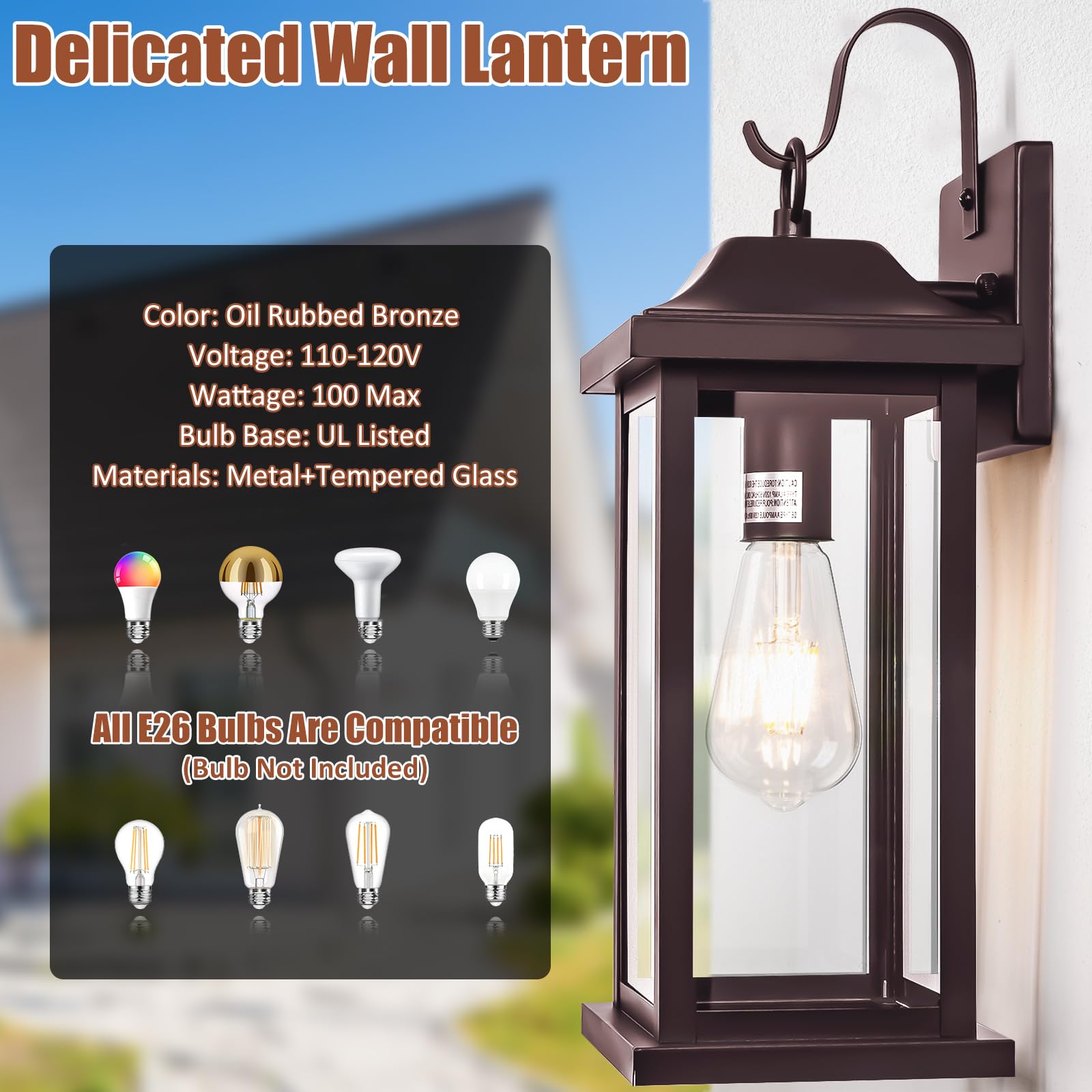 Roravilila 2-Pack Vintage Bronze Outdoor Wall Sconces, 17 Inch IP65 Waterproof Porch Lights, Clear Glass, E26 Bulb Base