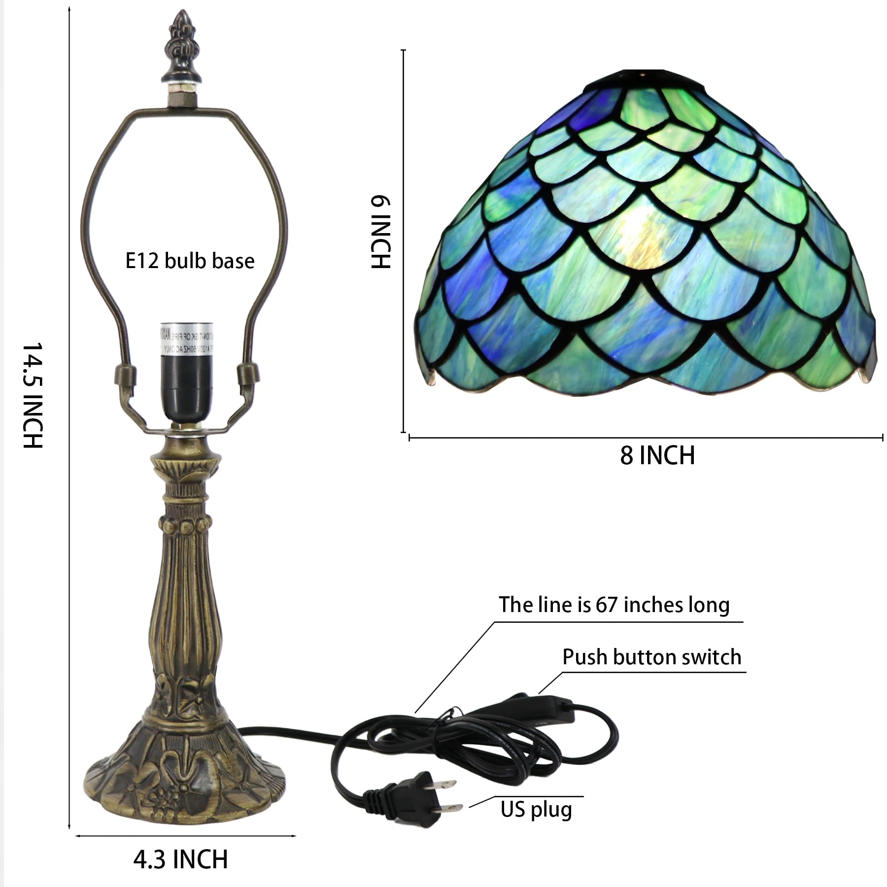 Lxhcyou Small Tiffany Lamp Mini Accent Table Lamp Stained Glass Desk Memory Lamp Sympathy 8X14.5 Inch (Fishscale Style)