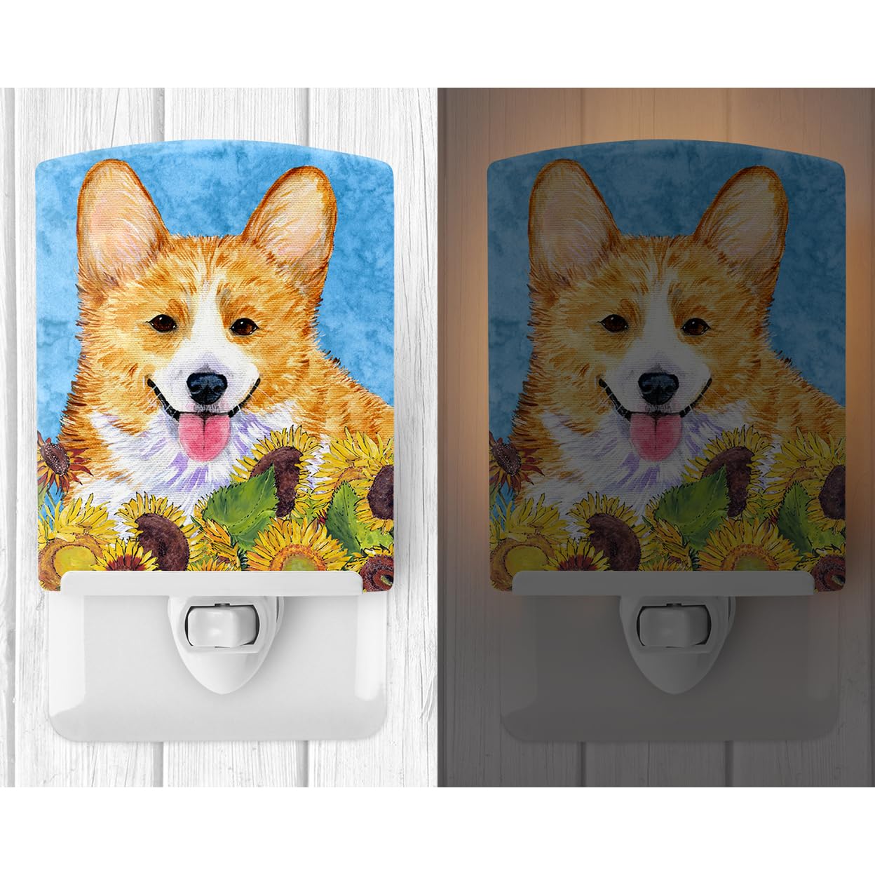 Caroline'S Treasures Ss4119Cnl Corgi In Summer Flowers Ceramic Night Light Compact, Ul-Certified, Ideal For Bedroom, Bathroom, Nursery, Hallway, Kitchen, 6X4X3, Multicolor