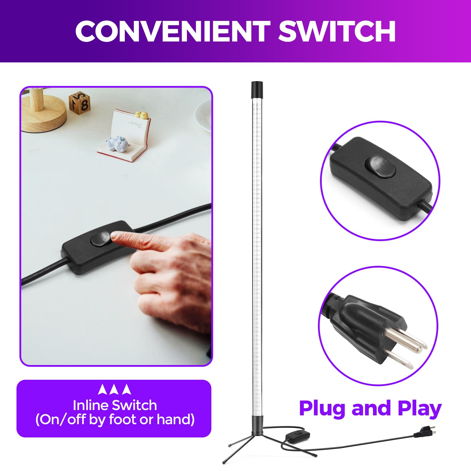 Waygor 72W Black Light Bar - Upgraded 4Ft Blacklight Bar 395Nm To 405Nm Led Black Lights Premium Floor Stand Uv Light Bar With P