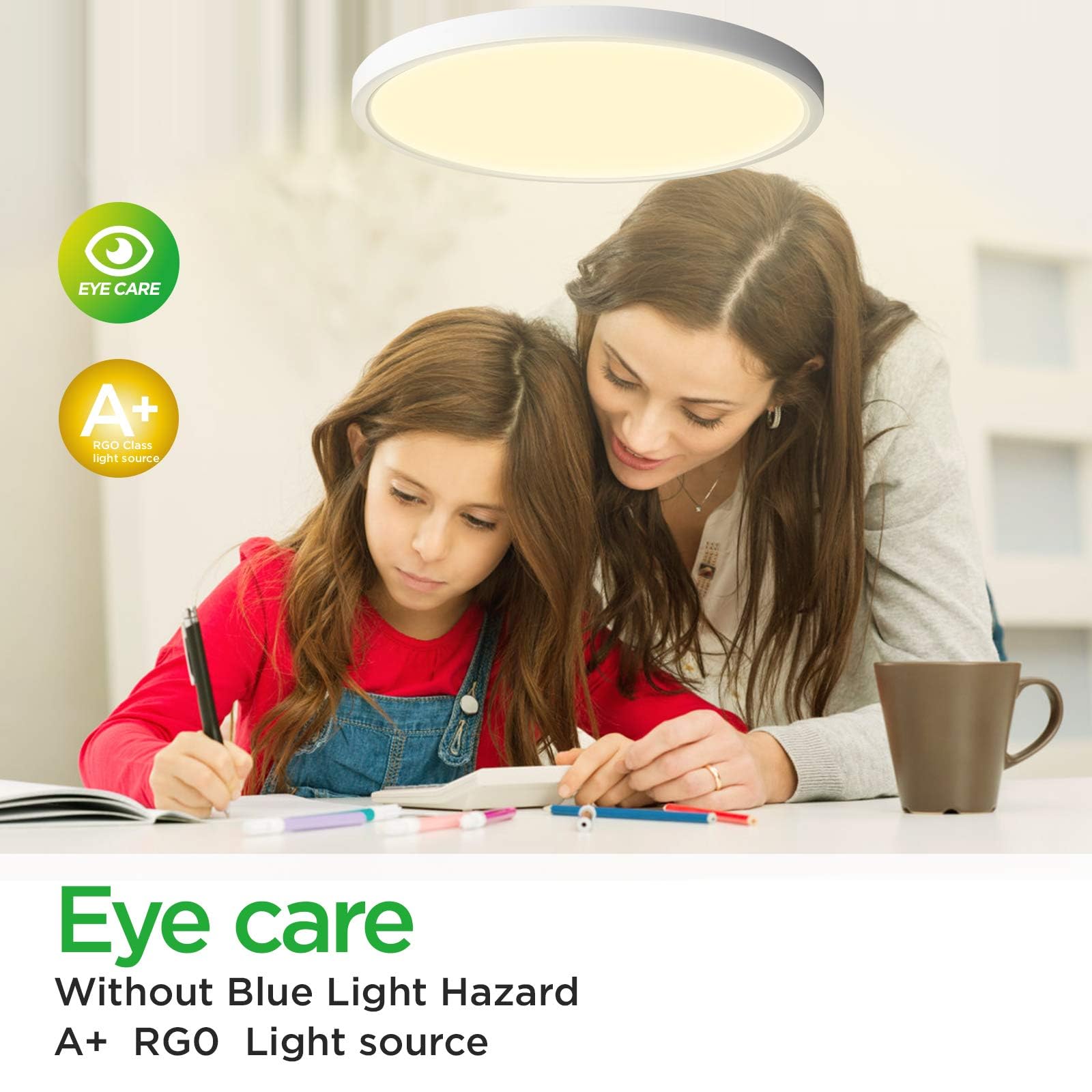 TALOYA LED Ceiling Light Flush Mount, 15.8 Inch, 24W, White, 3 Color Temperatures (3000K/4000K/6000K), Model MO