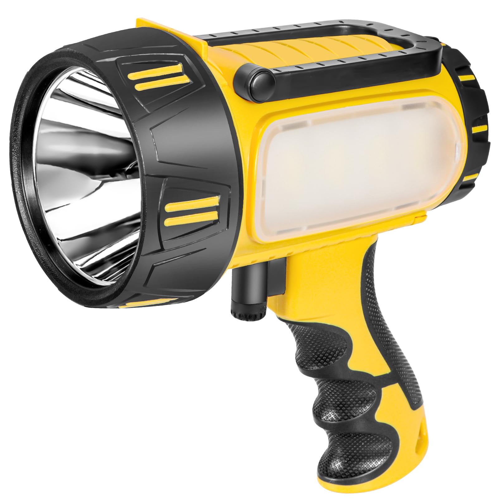 Super Bright Rechargeable Spotlight Flashlight High Lumens 10000mAh, Handheld LED Searchlight with Built-in Stand, 6 Light Modes