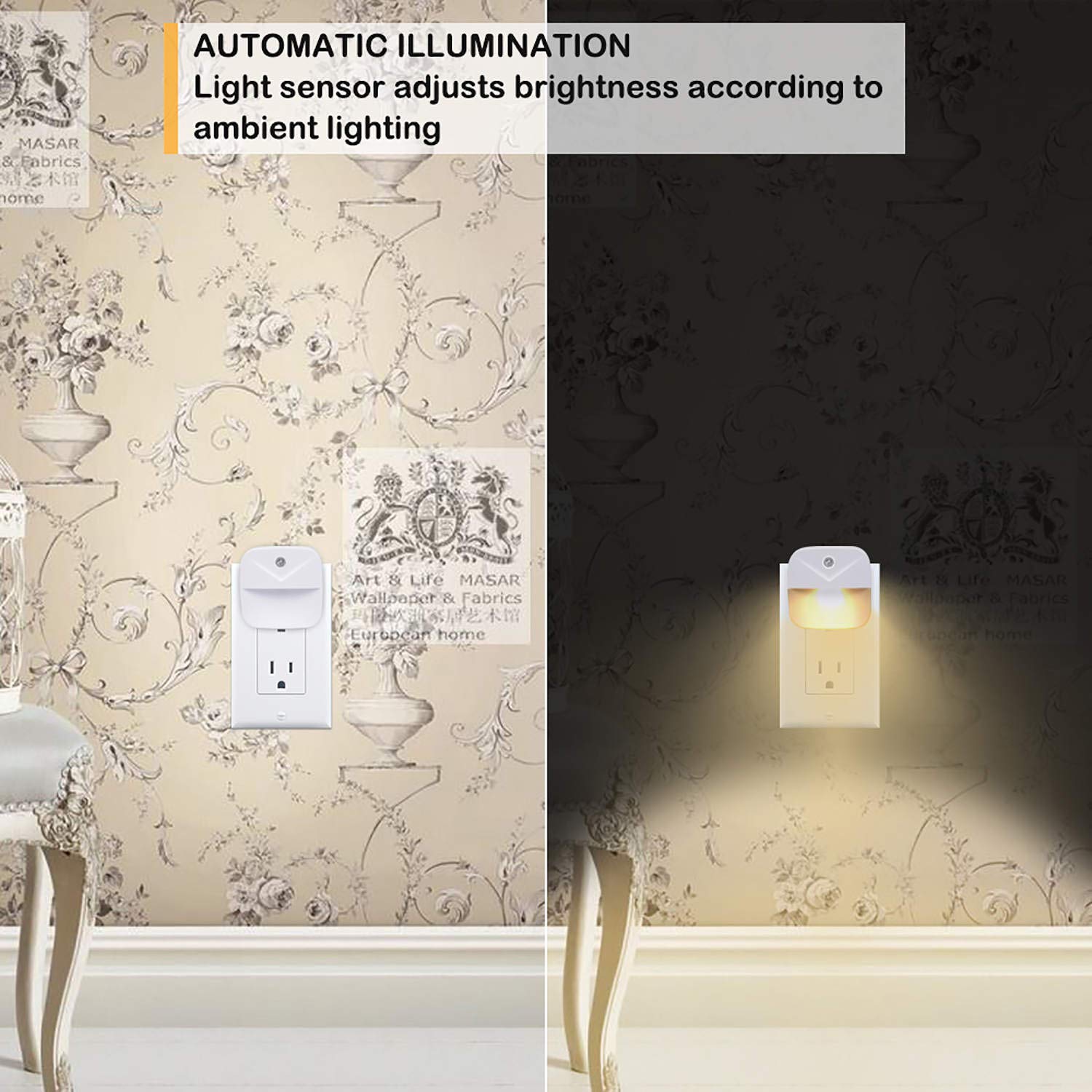 Uigos Led Night Light, Warm White Nightlight, Dusk-To-Dawn Sensor, Bedroom, Bathroom, Kitchen, Hallway, Stairs, Energy Efficient