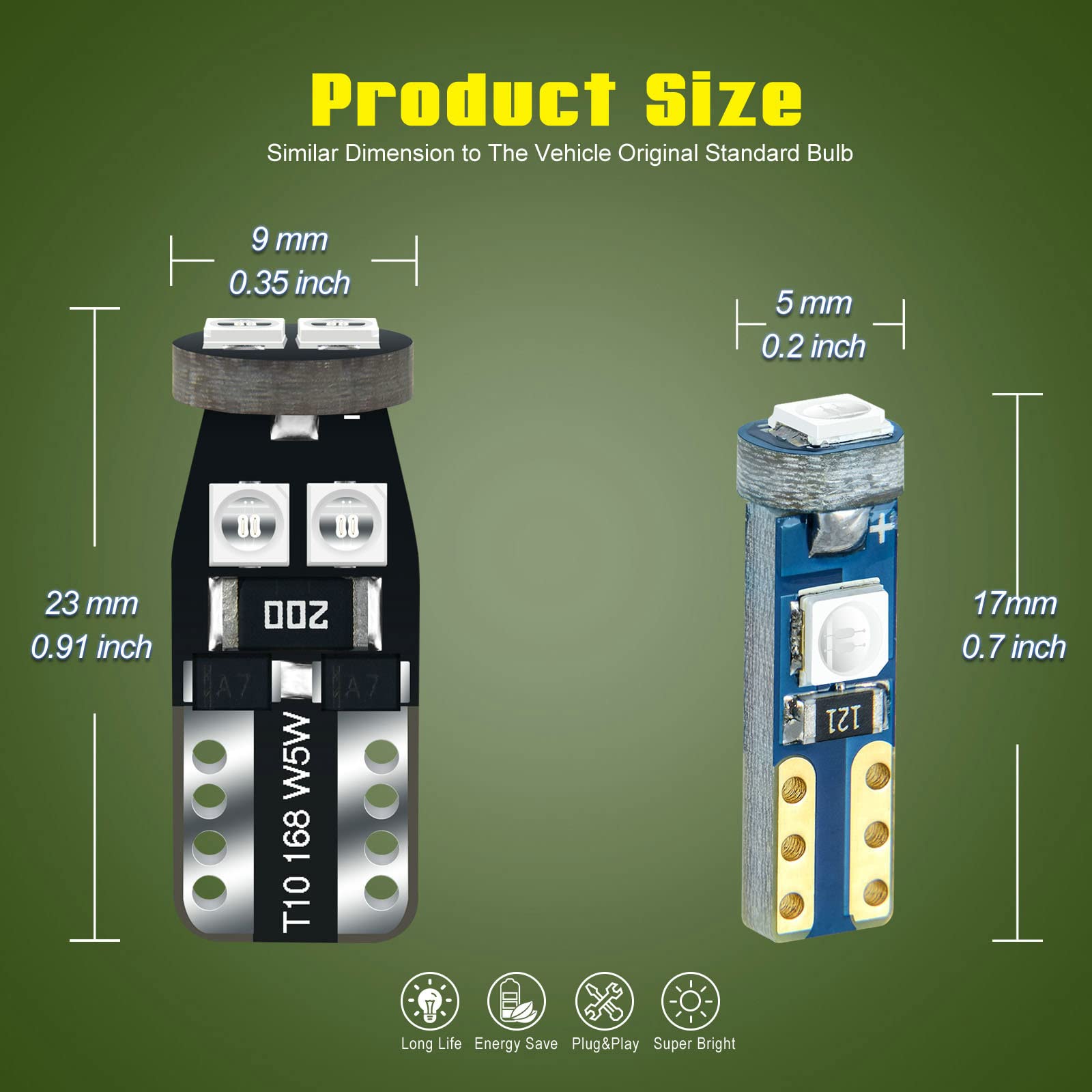 Green T5 Pc74 Pc37 Pc118 T10 Pc168 Pc175 Pc194 Pc194G Pc195 Pc160 Pc161 Instrument Cluster Light Led Bulb Replacement 37 74 73 2