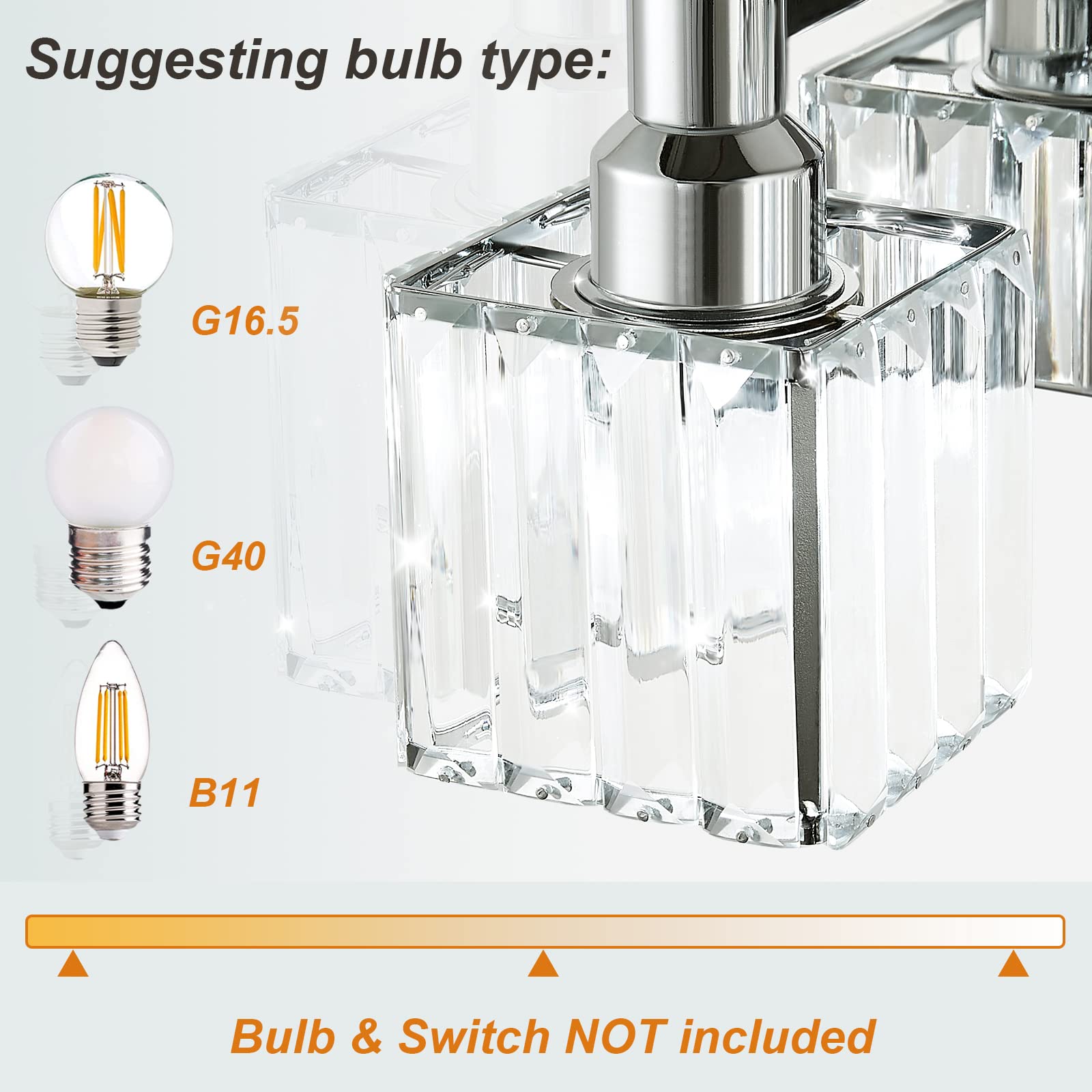 HUOKU Modern Crystal Bathroom Vanity Light 4-Light Wall Sconce, Chrome-Square Shade, Metal and Crystal Construction