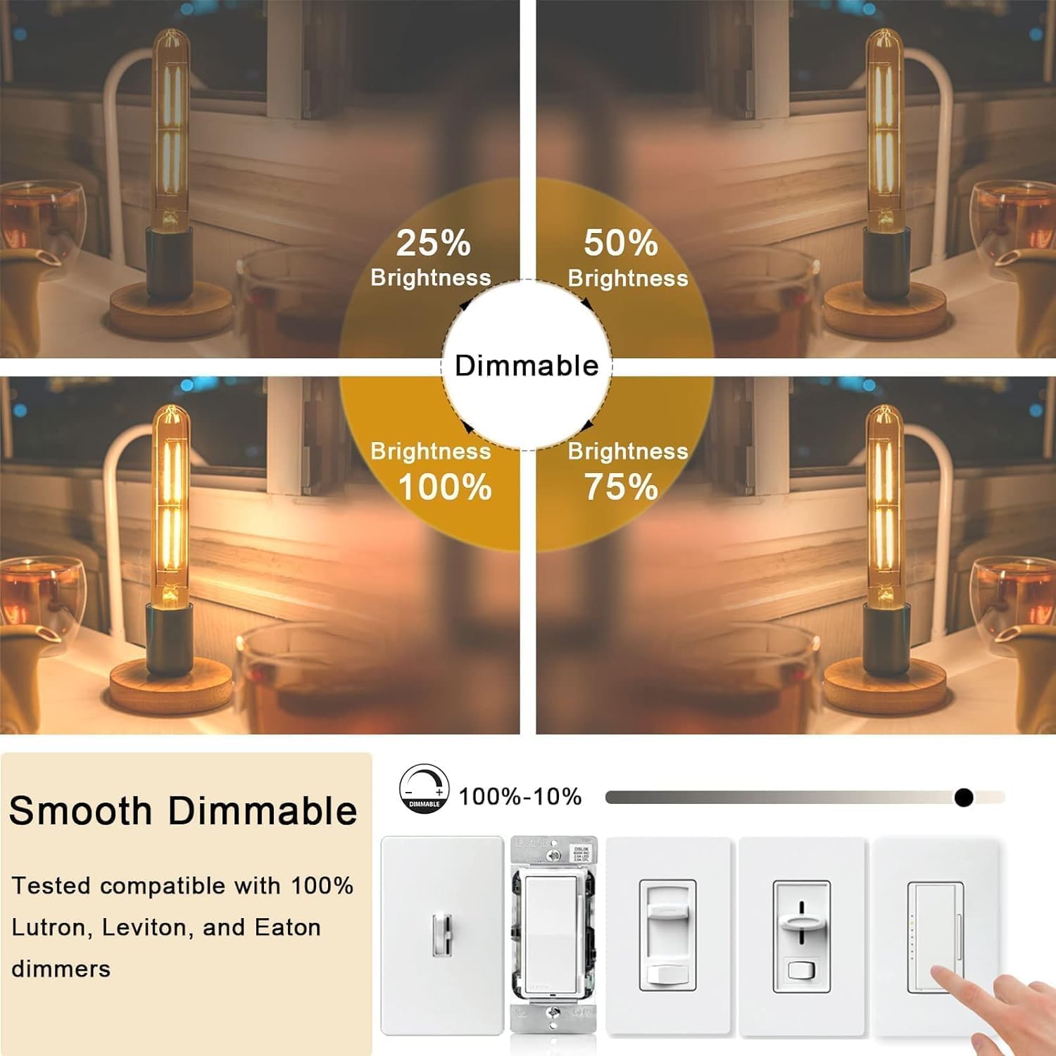 NOVELUX 5 Inch E26 LED Bulb, 6W Dimmable 800LM, 3000K Warm White, Clear Glass, 4-Pack - UL Certified for Chandelier