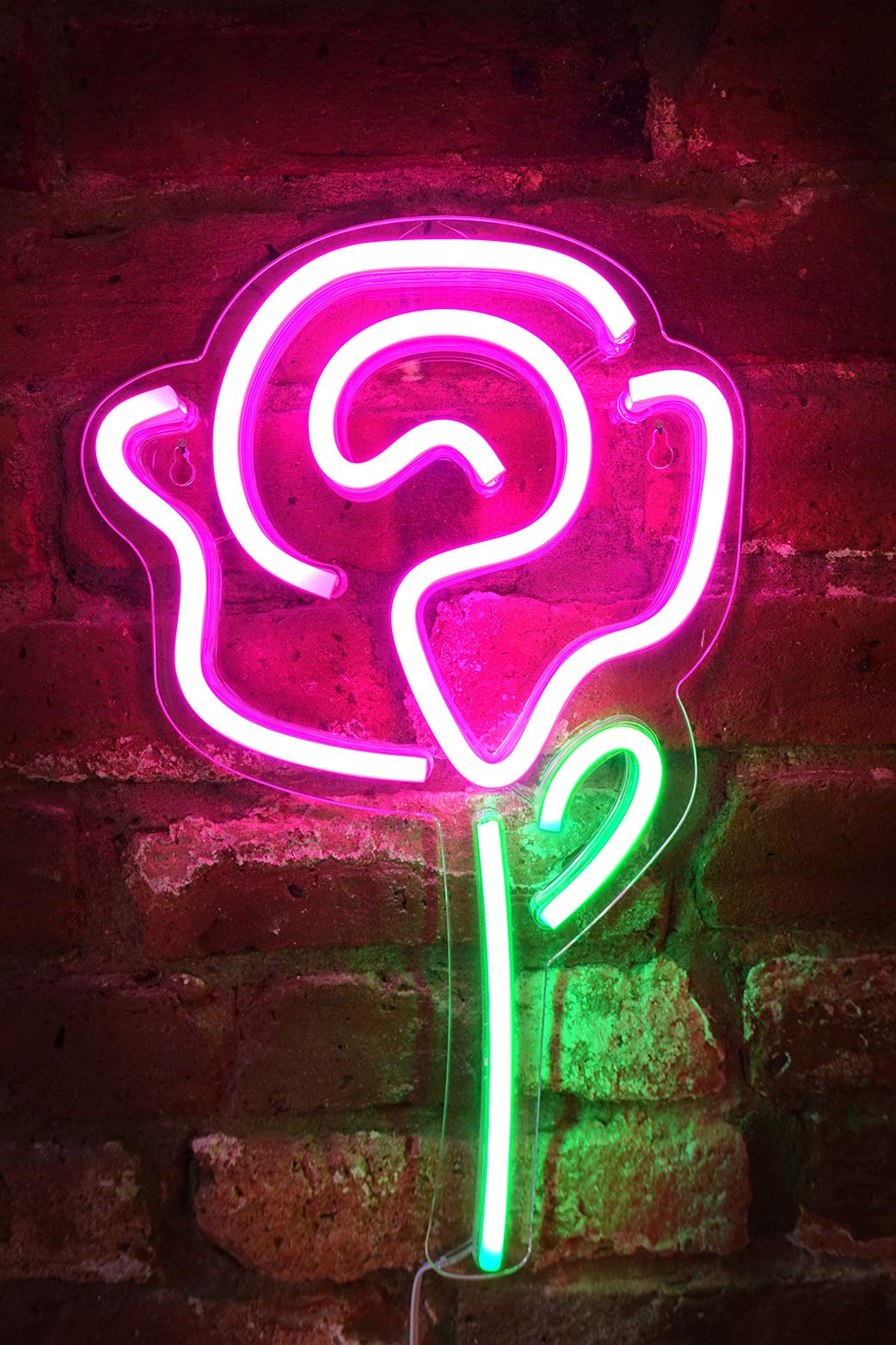 Isaac Jacobs LED Neon Pink Rose Wall Sign - 15in x 9in - USB Powered Light for Home Decor, Bedroom, Party, and Holiday