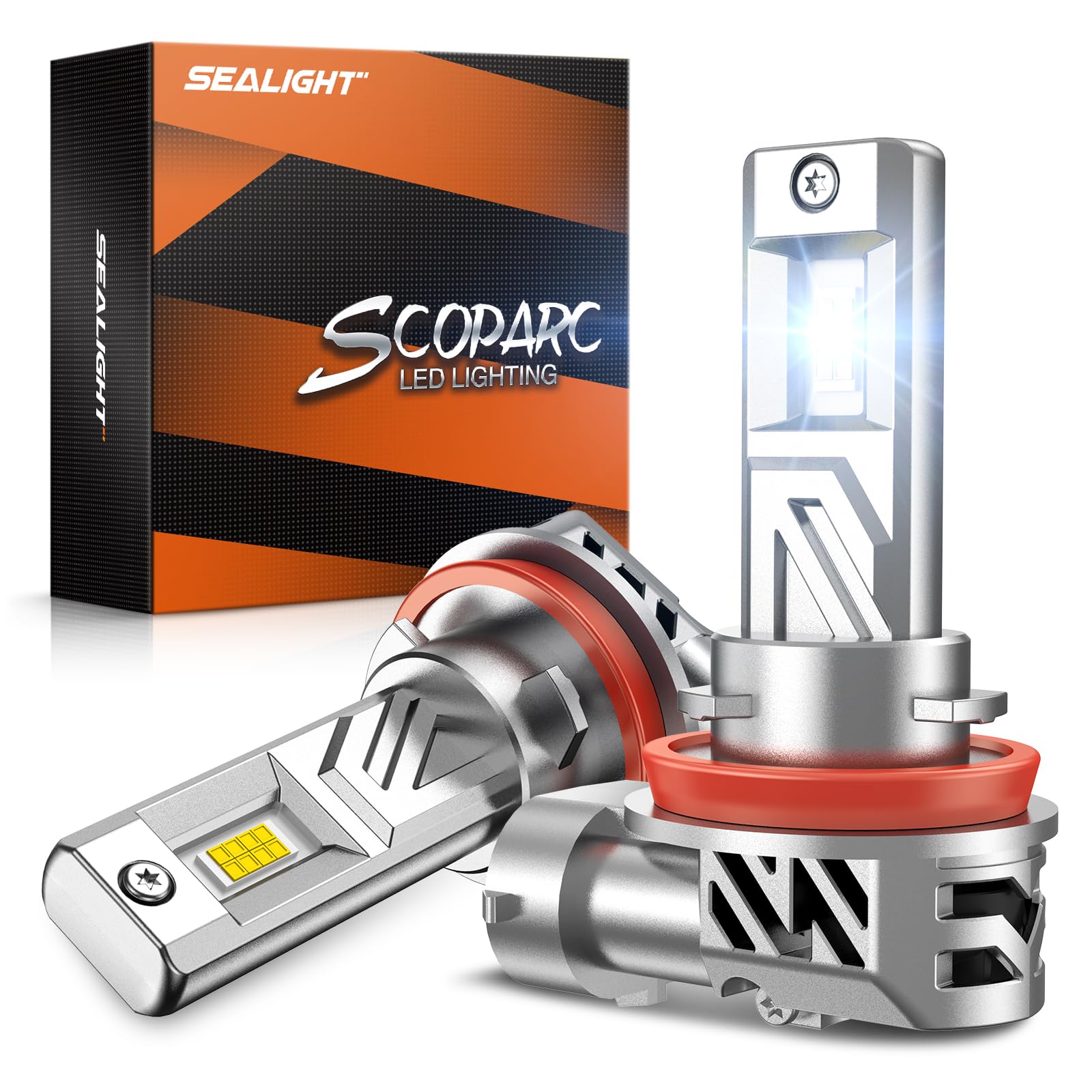 SEALIGHT H9/H8/H11 LED Fog Light Bulbs, 800% Brightness, 44,000 Lumens, 6500K White Light, Plug and Play, 2