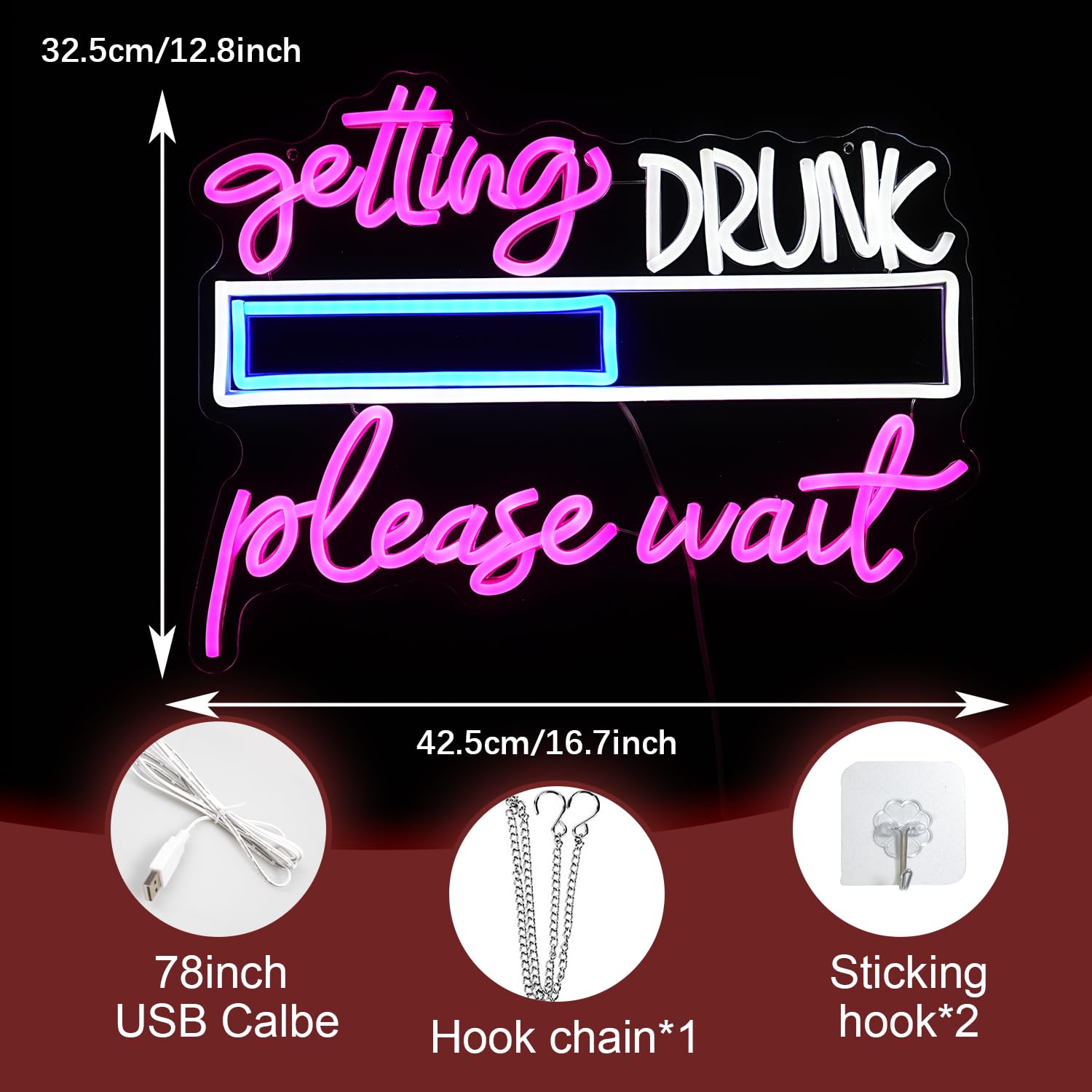 LIUOZHTEA Neon Sign - Dimmable LED Wall Decor, 16.7x12.8in, Acrylic, Pink White Blue, USB Powered for Pub, Home Bar, Restaurant