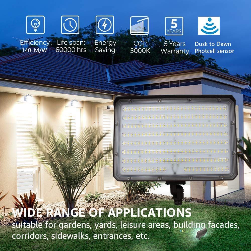 Whled Dusk To Dawn 150W Led Flood Light With 1/2'' Knuckle Mount (Plate Included), 5000K 21000Lm 100-277V, Etl Security Lighting For Sign/Flagpole/Tree/Yards/Advertising Boards, Brown, Wh-Fl150W