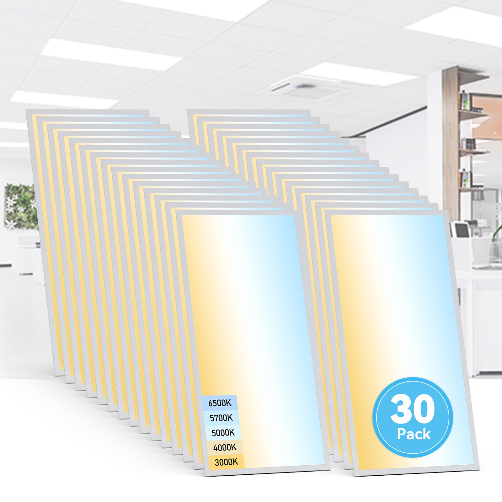 Aikvsxer 30 Pack 2X4 Led Flat Panel Light - Selectable 5 Cct 3000K-6500K & 5 Wattage 30-70W 7700Lm 0-10V Dimmable 2X4 Led Drop C