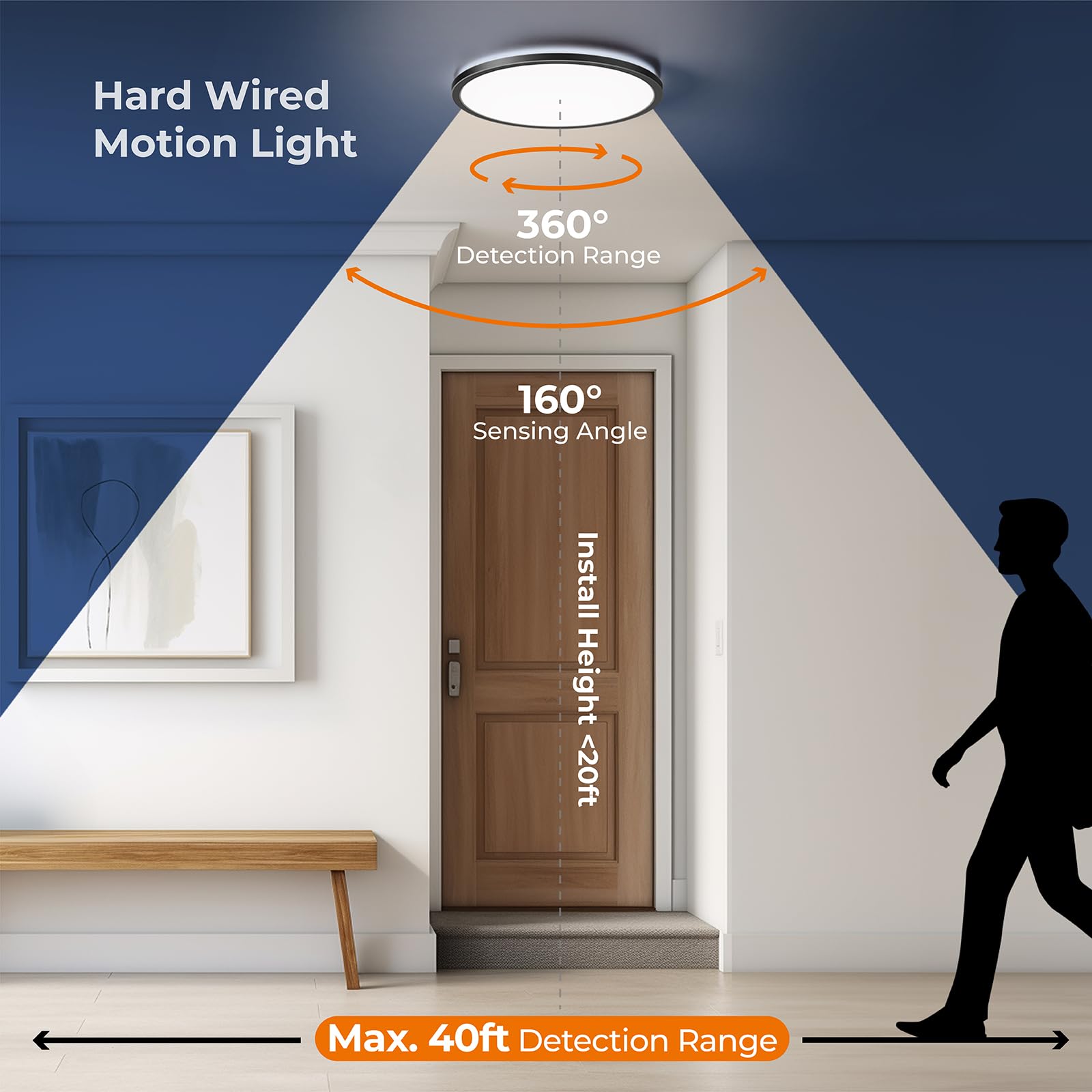 Matane Motion Sensor LED Ceiling Light, 12 Inch, Dimmable 3000K/4000K/5000K, Black, Model LS-CL-G24W-M-DCCT