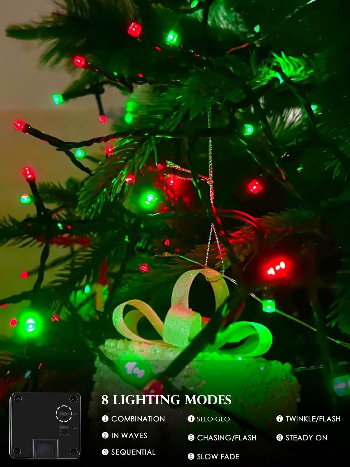 EXF Solar String Lights - 400LED 132FT Waterproof Red Green, 4 Pack, 8 Modes, Green Wire, for Christmas Tree, Party, Wedding, Garden Decor