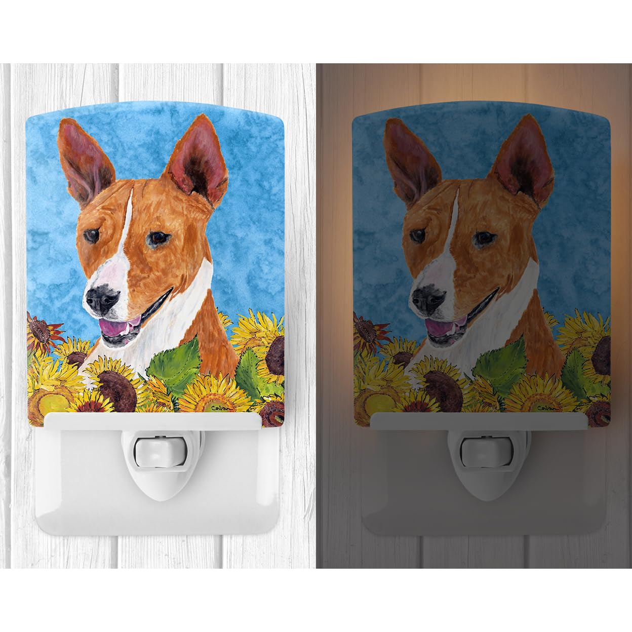 Caroline'S Treasures Sc9054Cnl Basenji In Summer Flowers Ceramic Night Light Compact, Ul-Certified, Ideal For Bedroom, Bathroom, Nursery, Hallway, Kitchen, 6X4X3, Multicolor