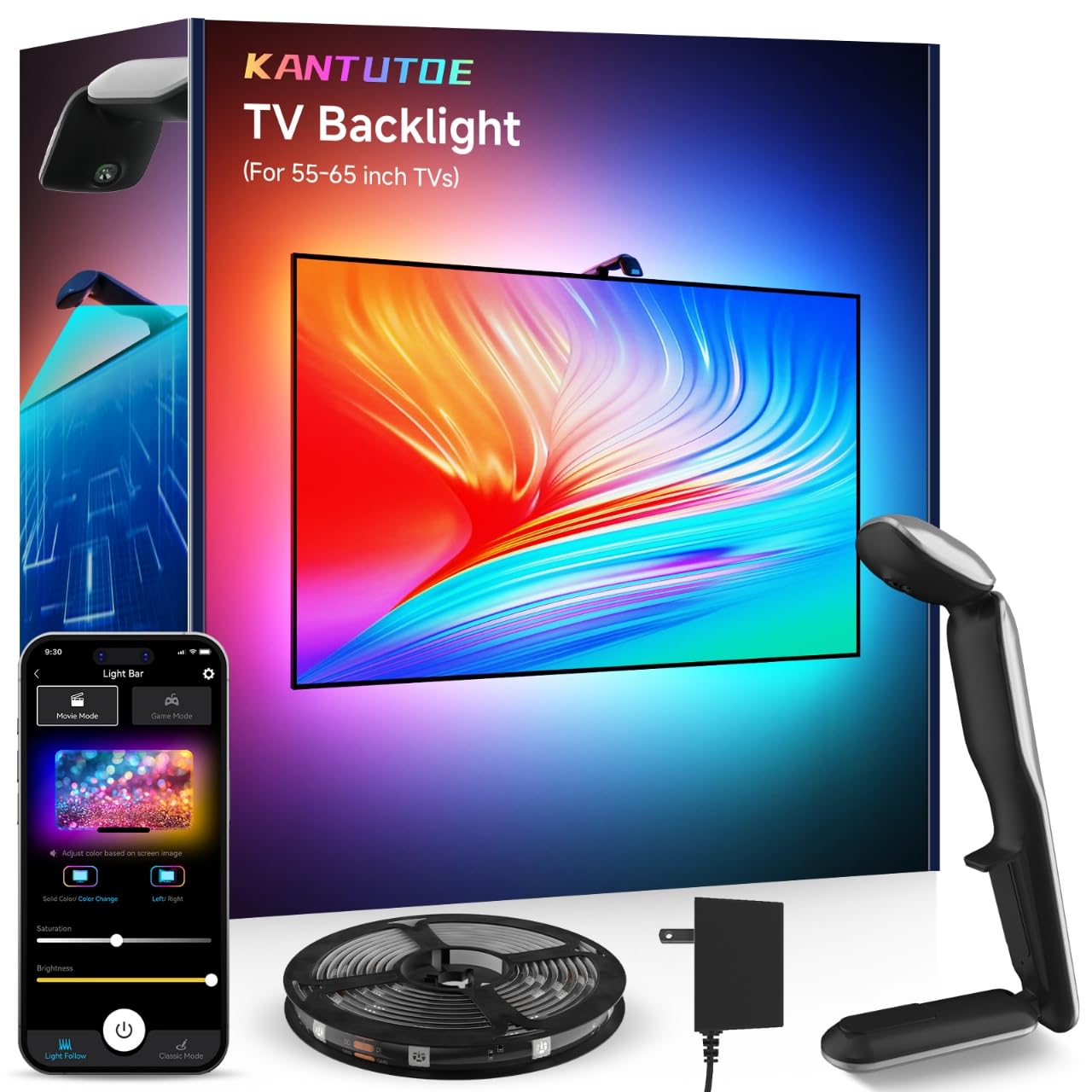 KANTUTOE TV LED Backlight Sync to Screen  13.7ft LED Lights for 45-65 Inch TVs & PC Monitors  Smart App Control TV Lights That Change with TV  Backlight with Camera  Music Sync Band Lighting