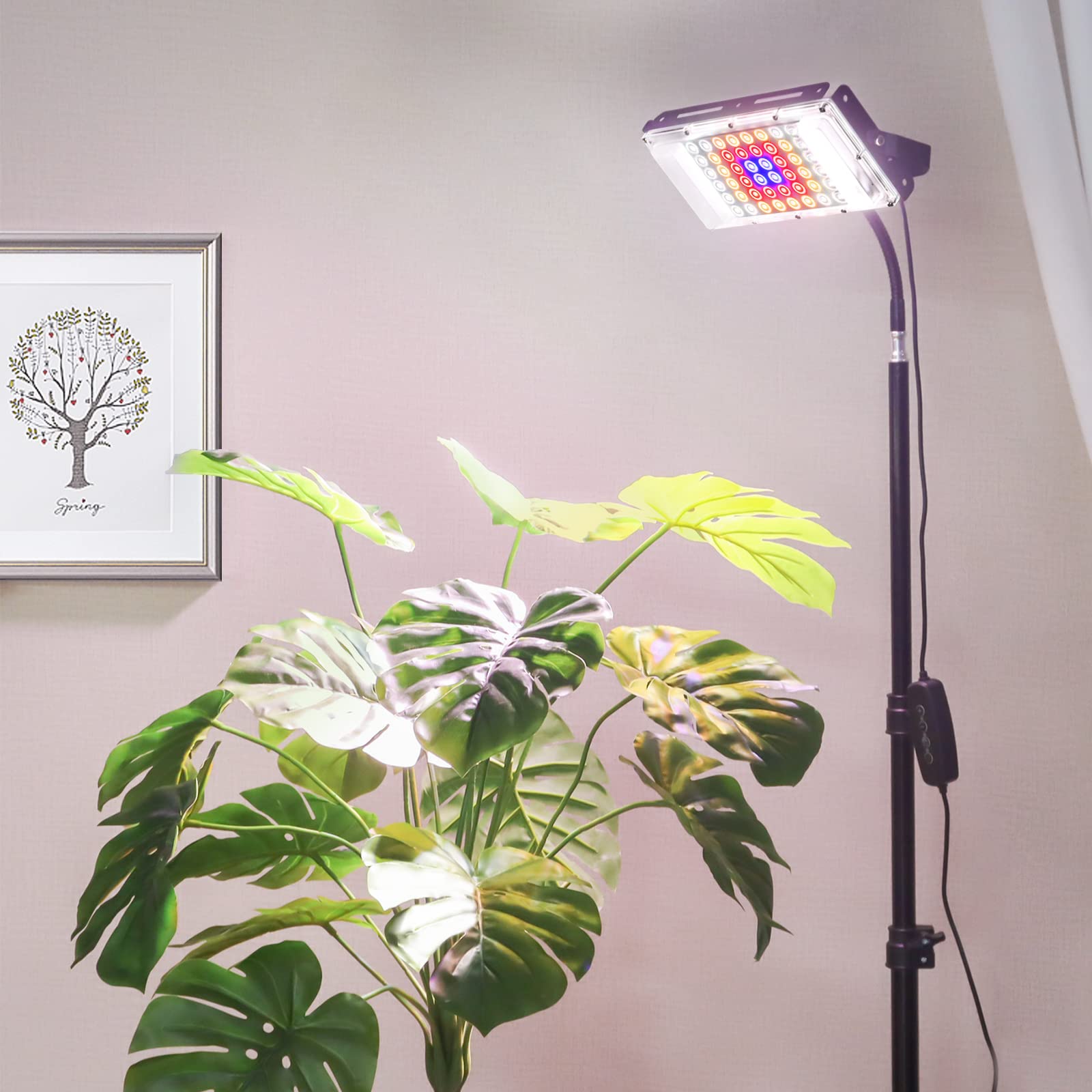 Lordem Plant Grow Light With Stand, 150W Full Spectrum Plant Lamp For Seedlings Indoor Plants, Led Standing Floor Grow Lamp With On/Off Switch, Adjustable Tripod Stand 18-47 Inches