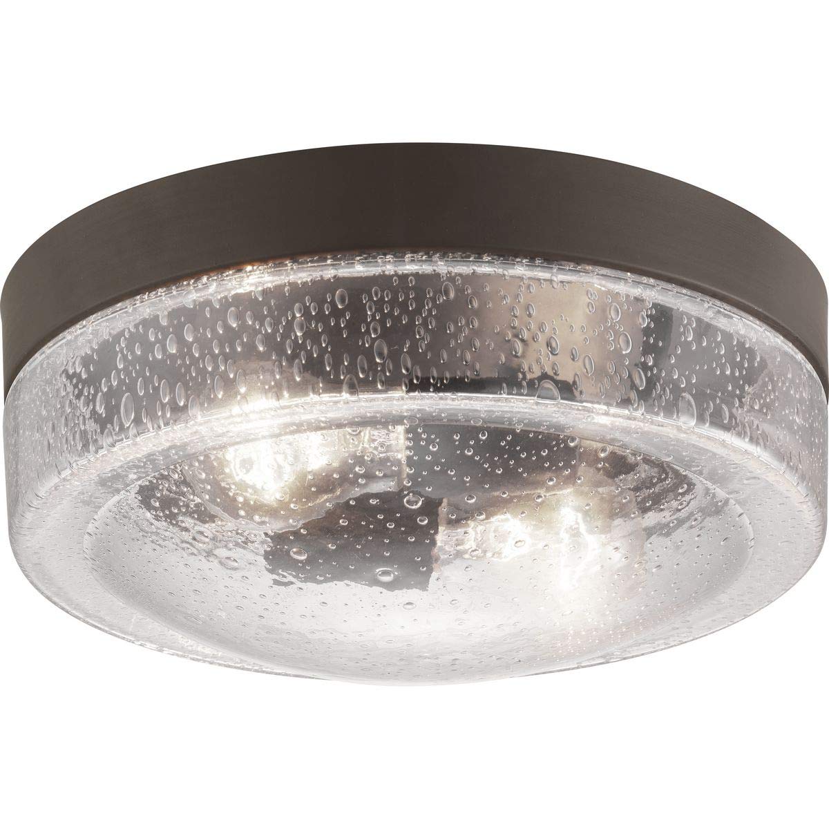 Progress Lighting 2-Light Outdoor Flush Mount Light, Clear Seeded Glass, Architectural Bronze, Model P550042-129, 4.50x10.75x10.75