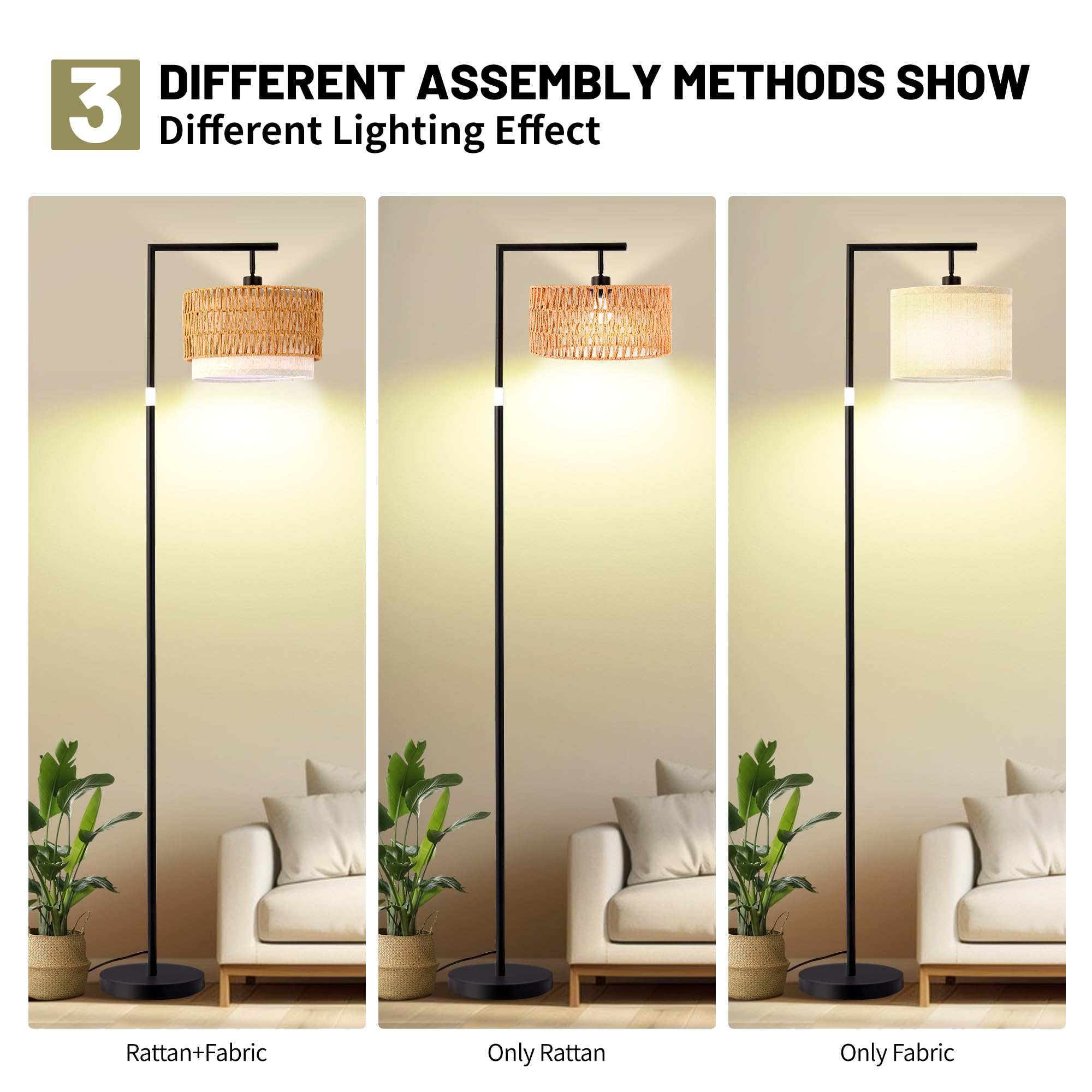 MHYFYH Boho Rattan Floor Lamp, Adjustable Height Bohemian Floor Lamps, Dimmable Standing Lamp with Remote Control, Rustic Lighti